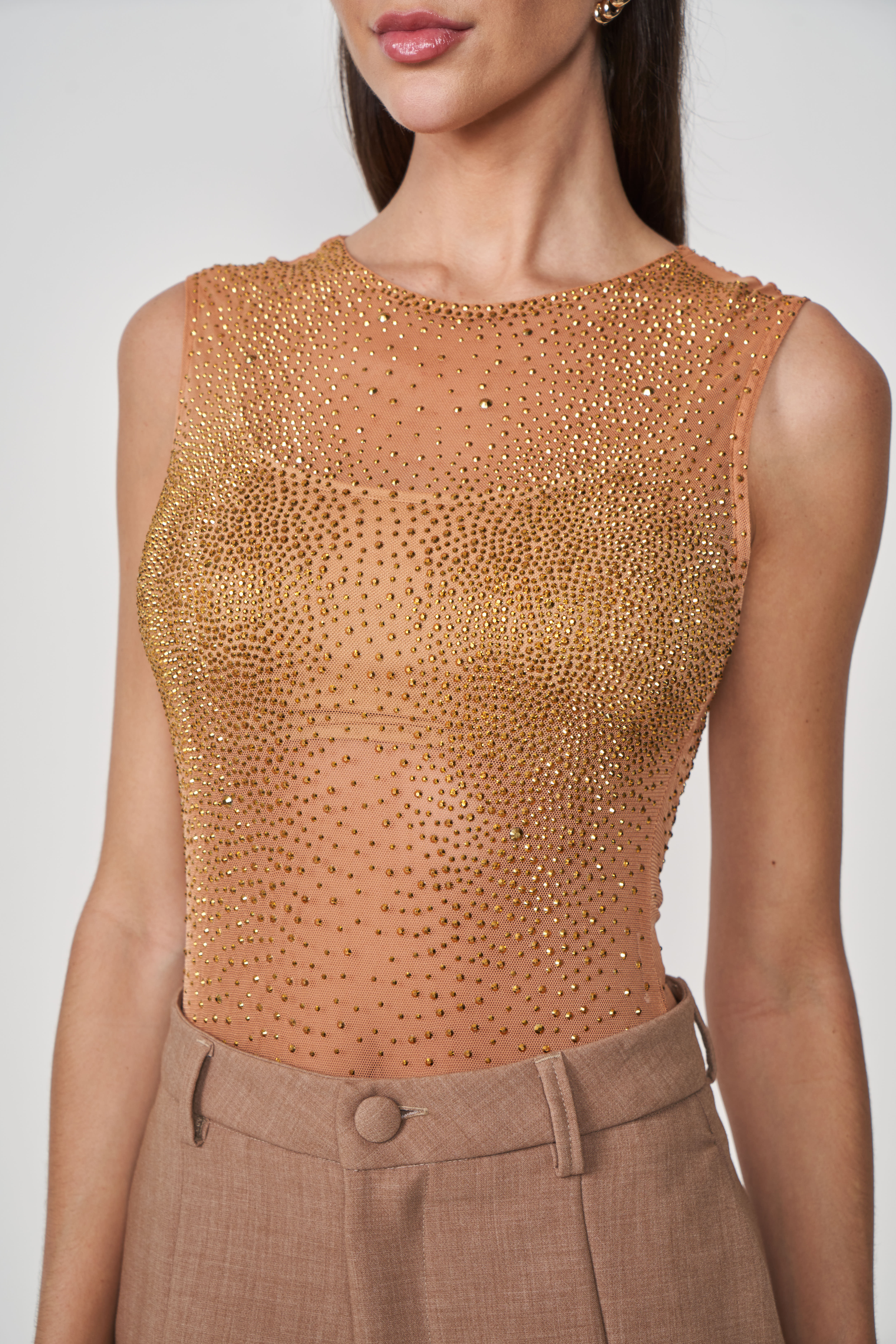 BODY TULE COM APLICAÇÃO M BEGE FLAVO