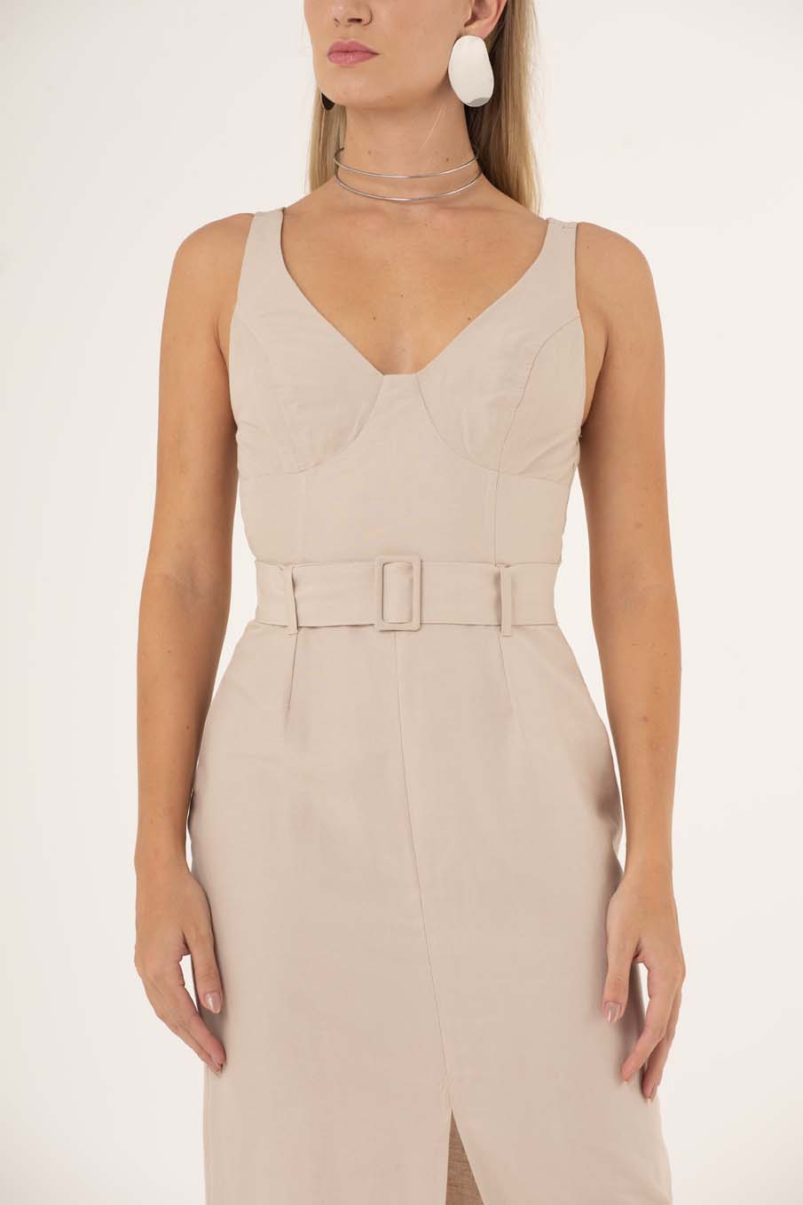 VESTIDO LINHO COM CINTO 38 AZUL ROLLY
