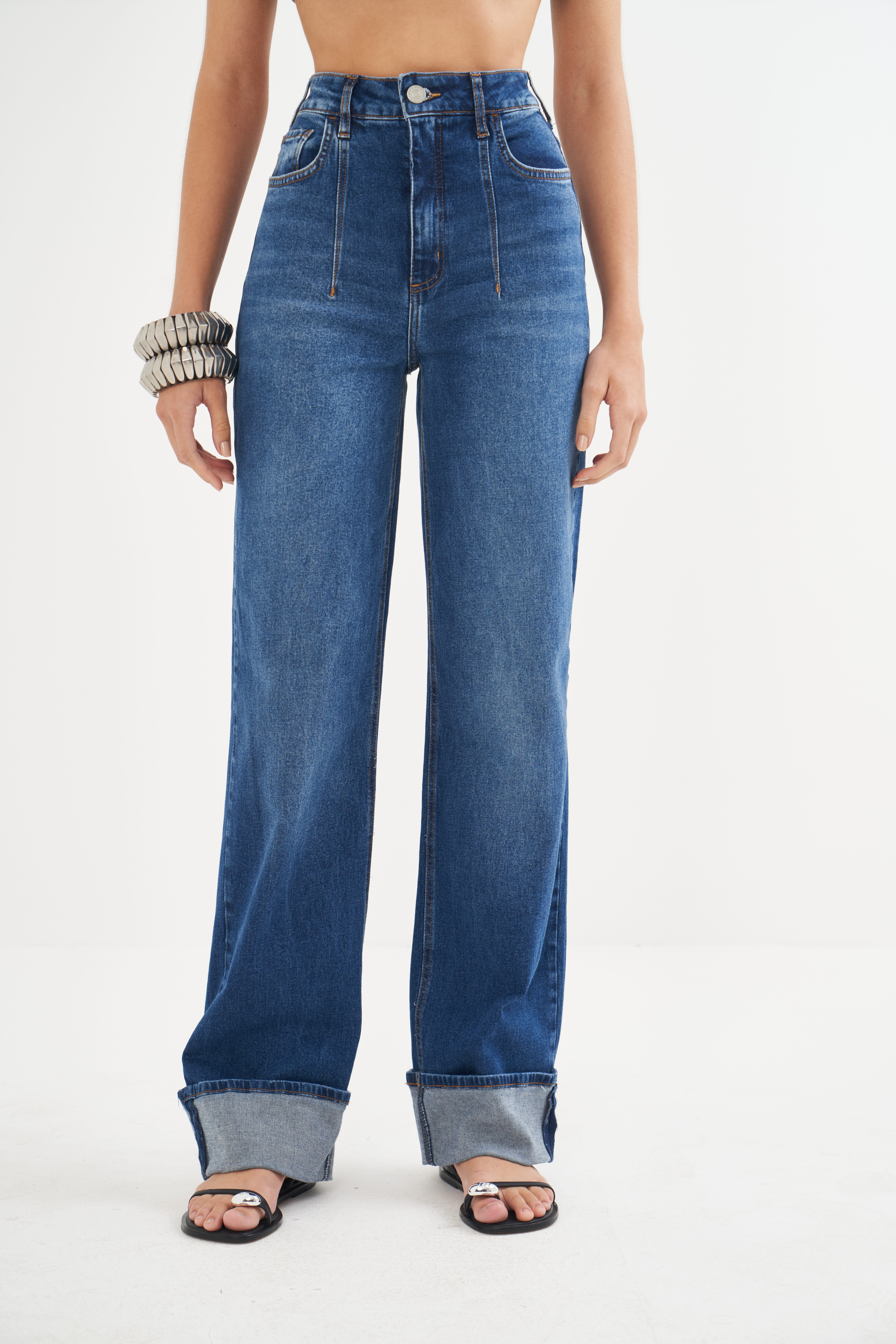 CALÇA JEANS BERLIM STRETCH COM DOBRA 36 INDIGO