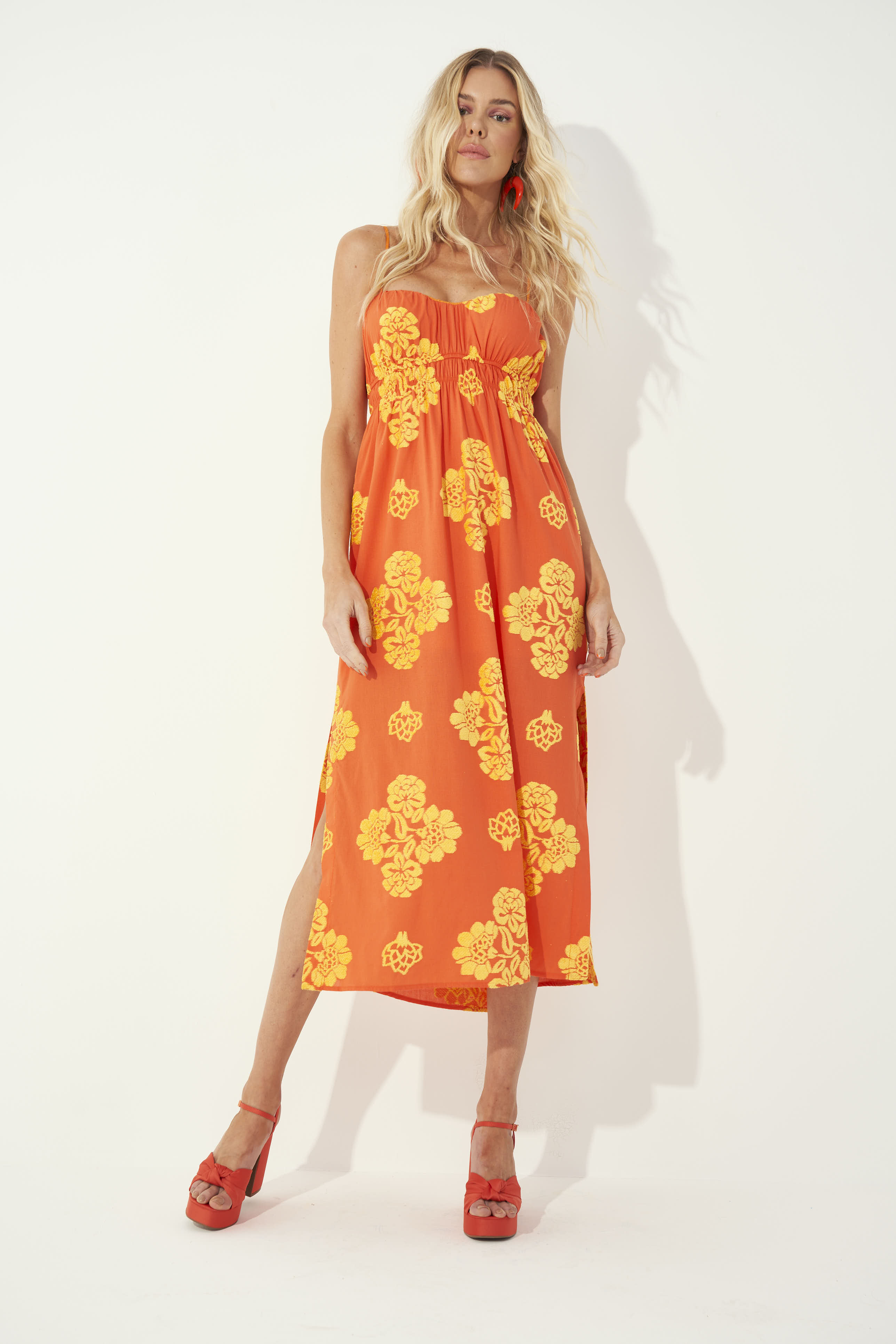 VESTIDO JACQUARD M LARANJA/AMARELO