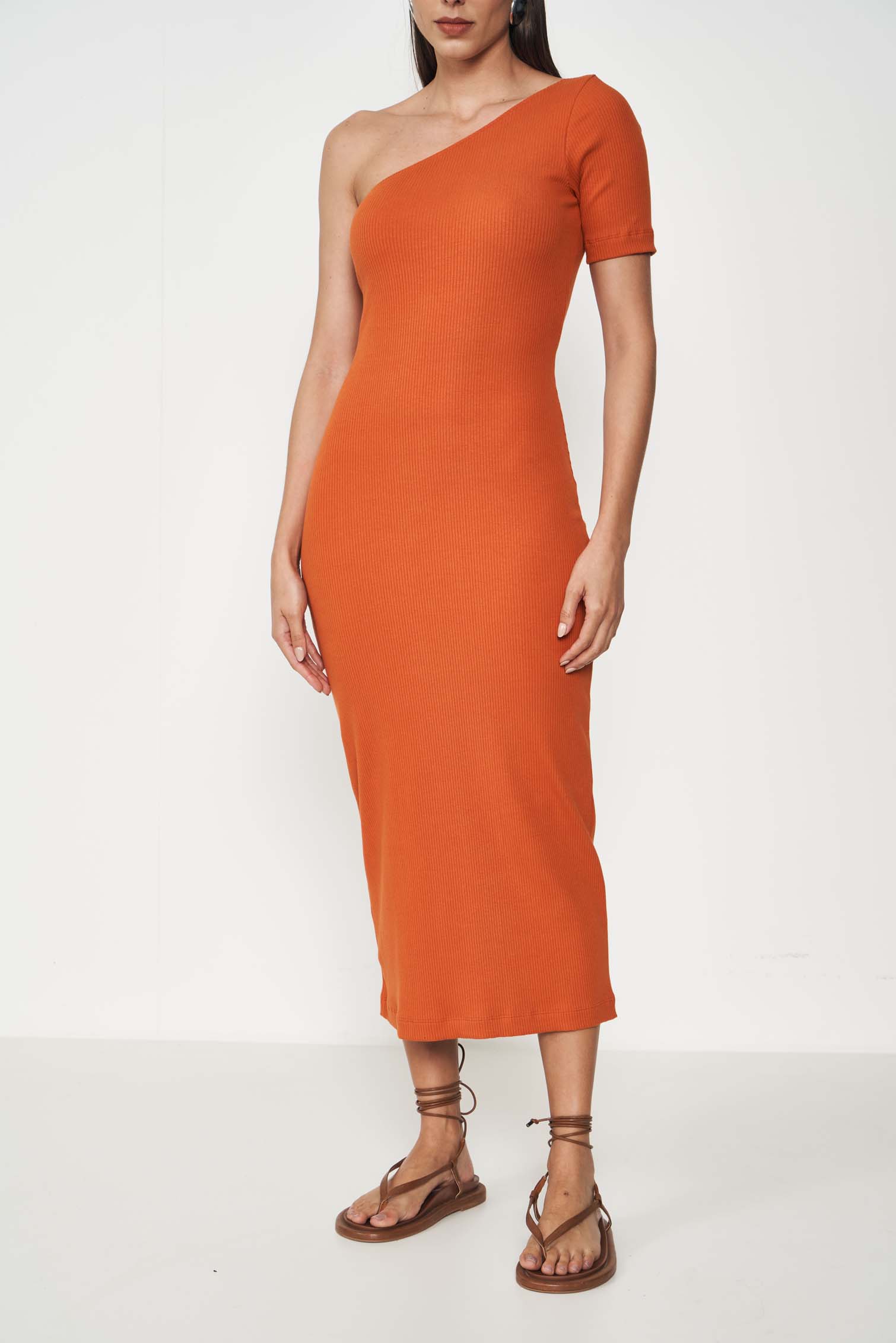 VESTIDO CANELADO G BEGE TAUPE