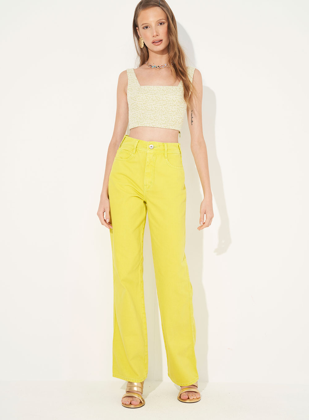 CALÇA SARJA JULIETTE 36 AMARELO FOCAIS