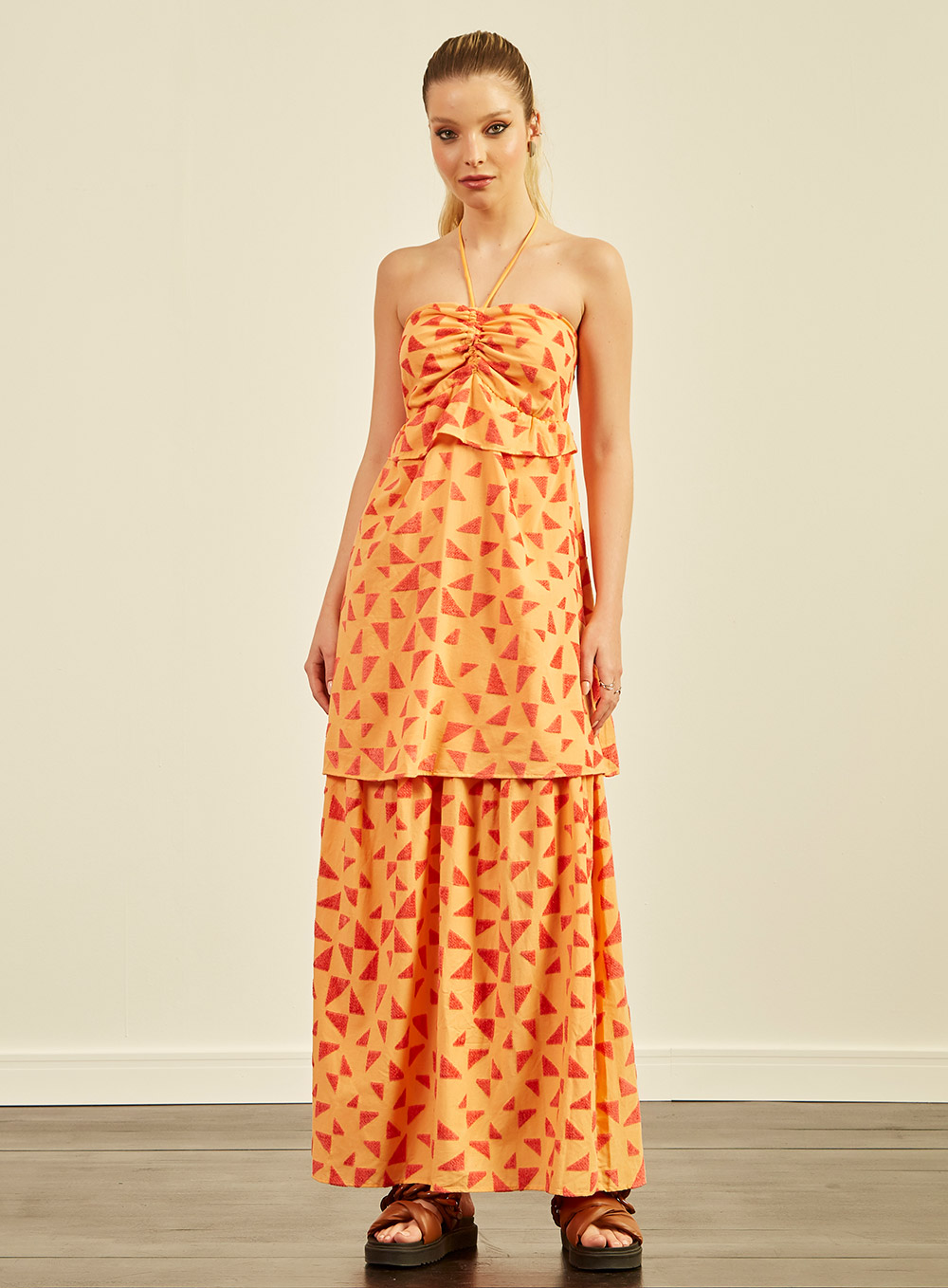 VESTIDO BORDADO P AMARELO/ROSA