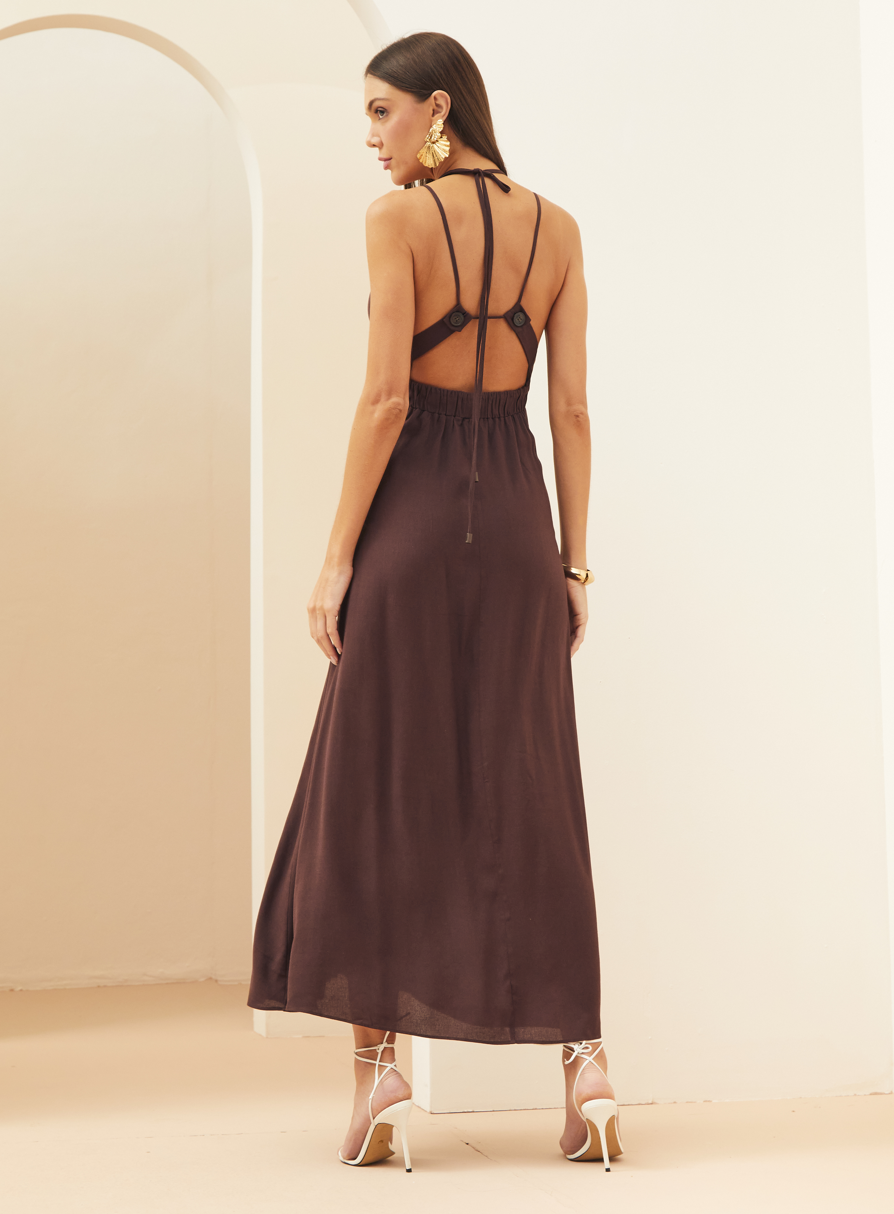 VESTIDO LINHO G MARROM