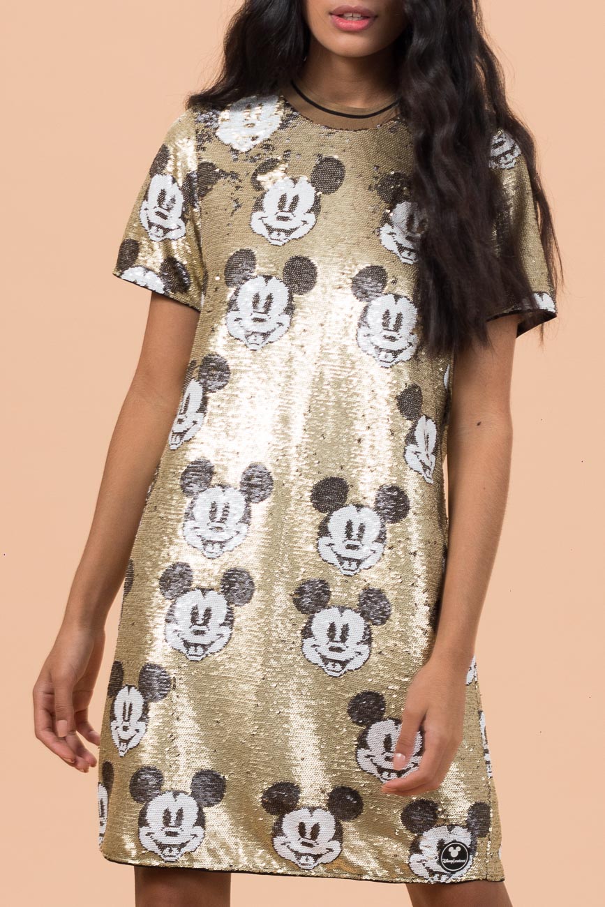VESTIDO CURTO PAETÊ P DOURADO/PTO/BCO