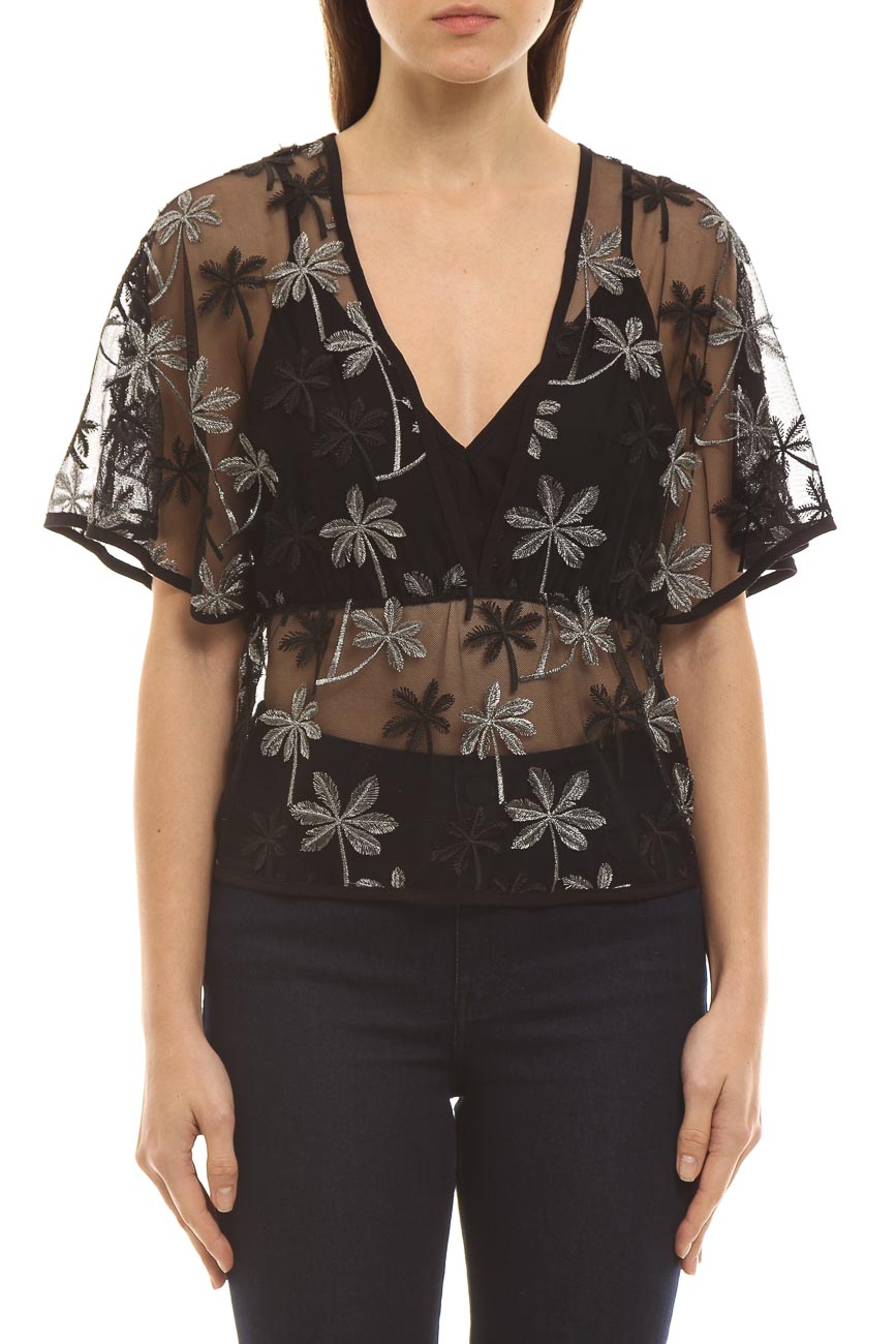 BLUSA TULE BORDADO P PRETO/PRATA