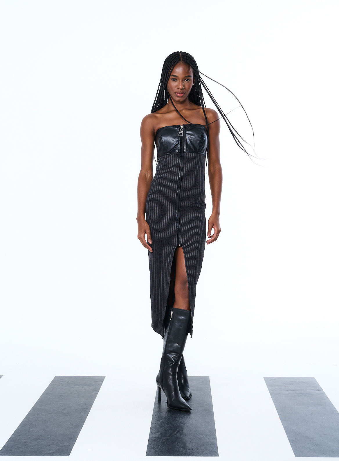 VESTIDO LISTRADO M PRETO/OFF