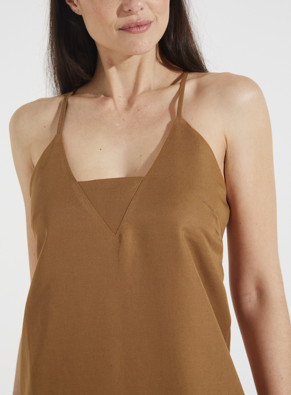 VESTIDO LINHO M MARROM EVERMORE