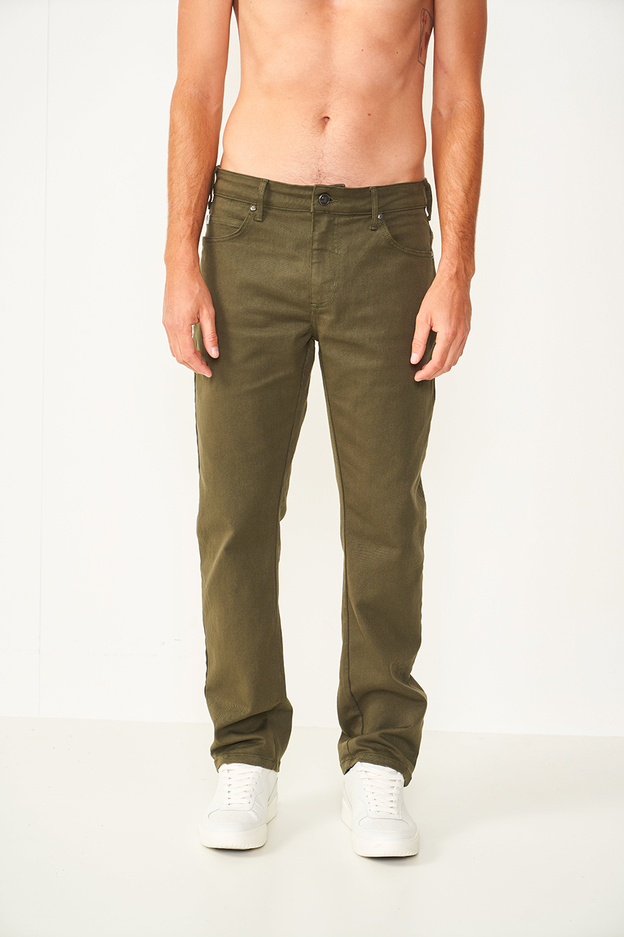 CALÇA SARJA RETA 36 VERDE/PRETO