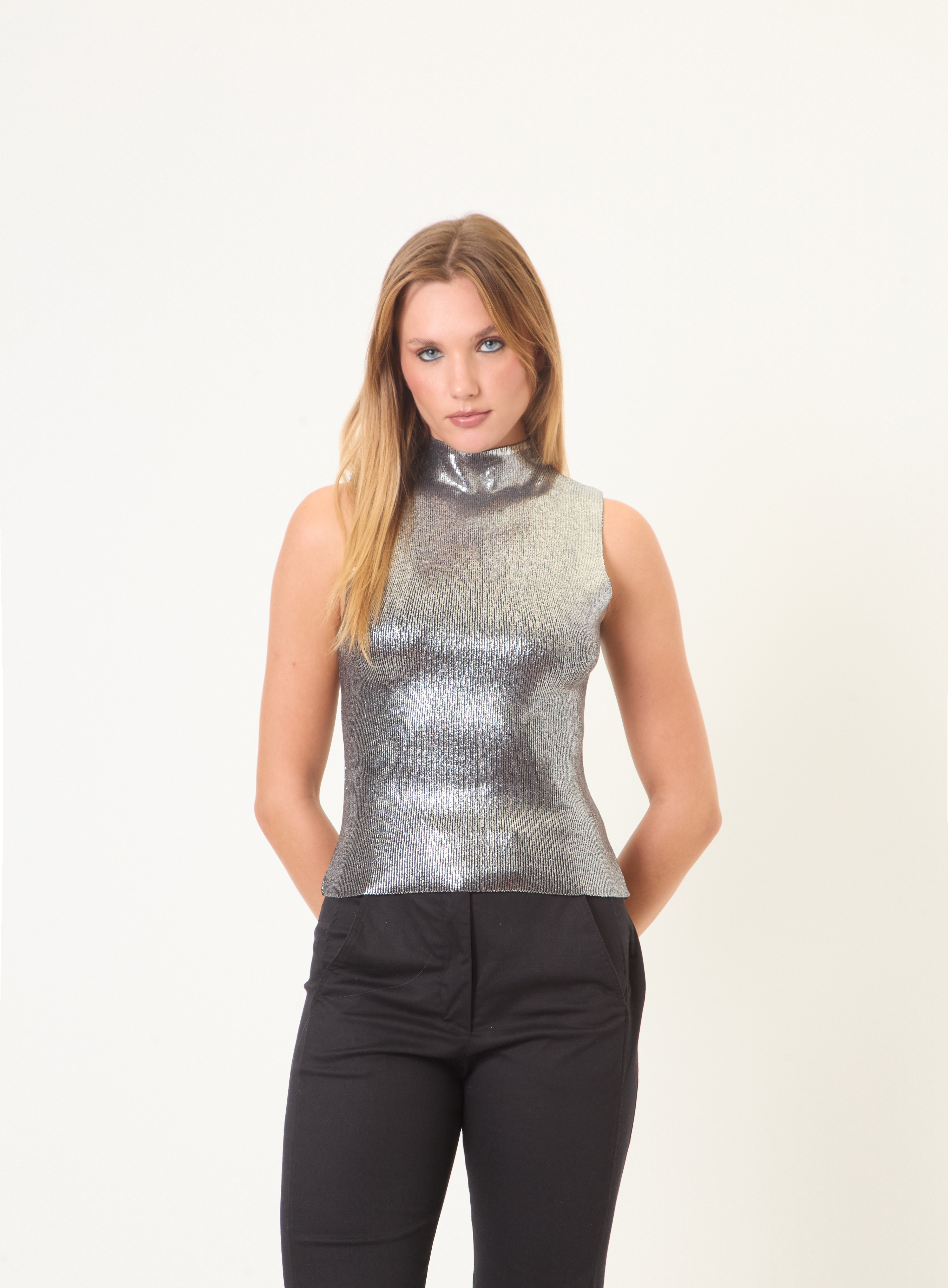 BLUSA TRICÔ METALIZADA M GRAFITE