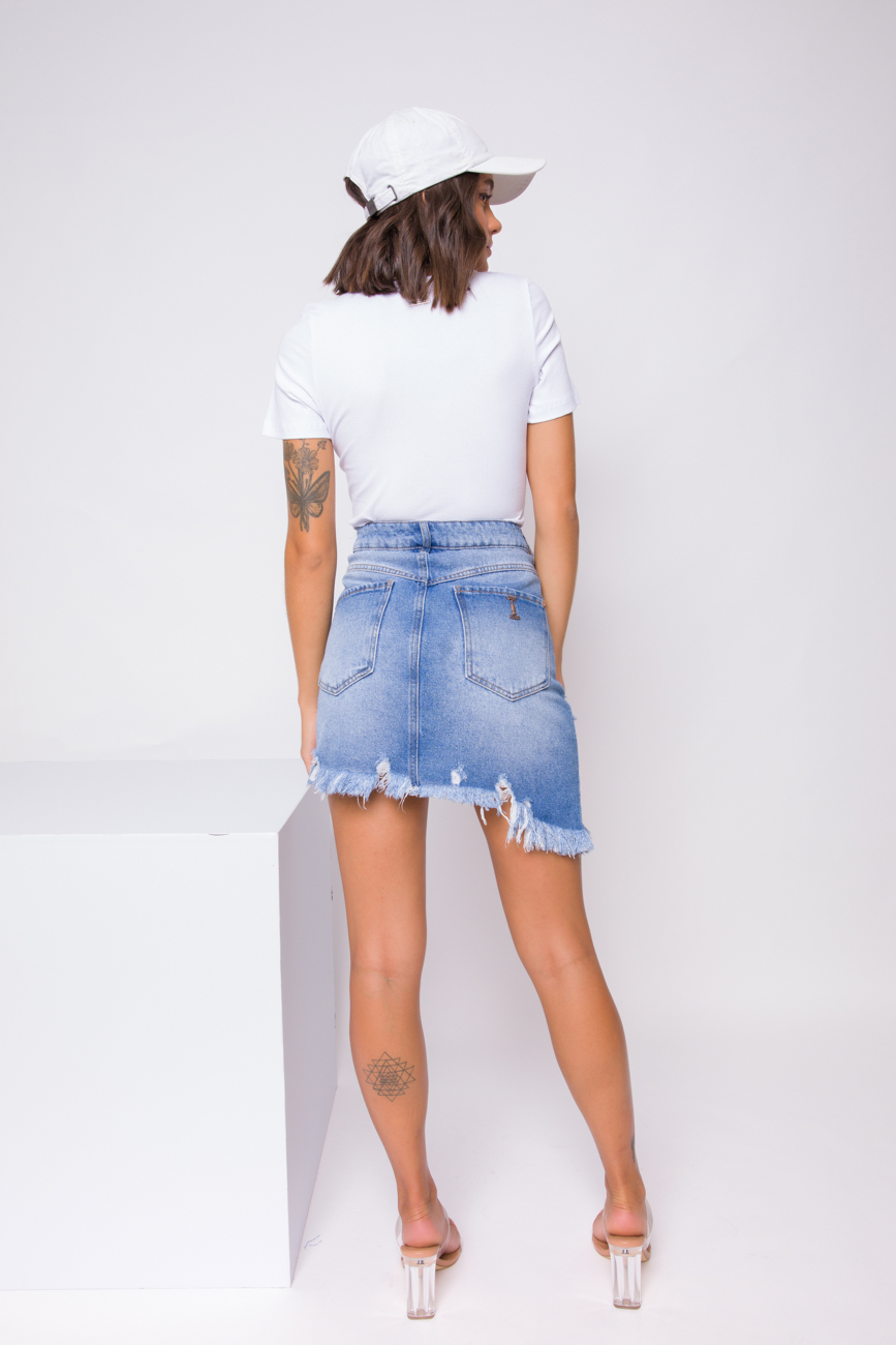 SAIA CURTA ASSIMÉTRICA JEANS 38 INDIGO