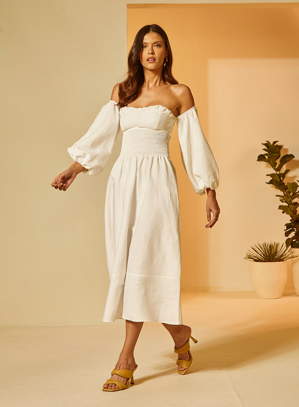VESTIDO MIDI LINHO G OFF SHELL