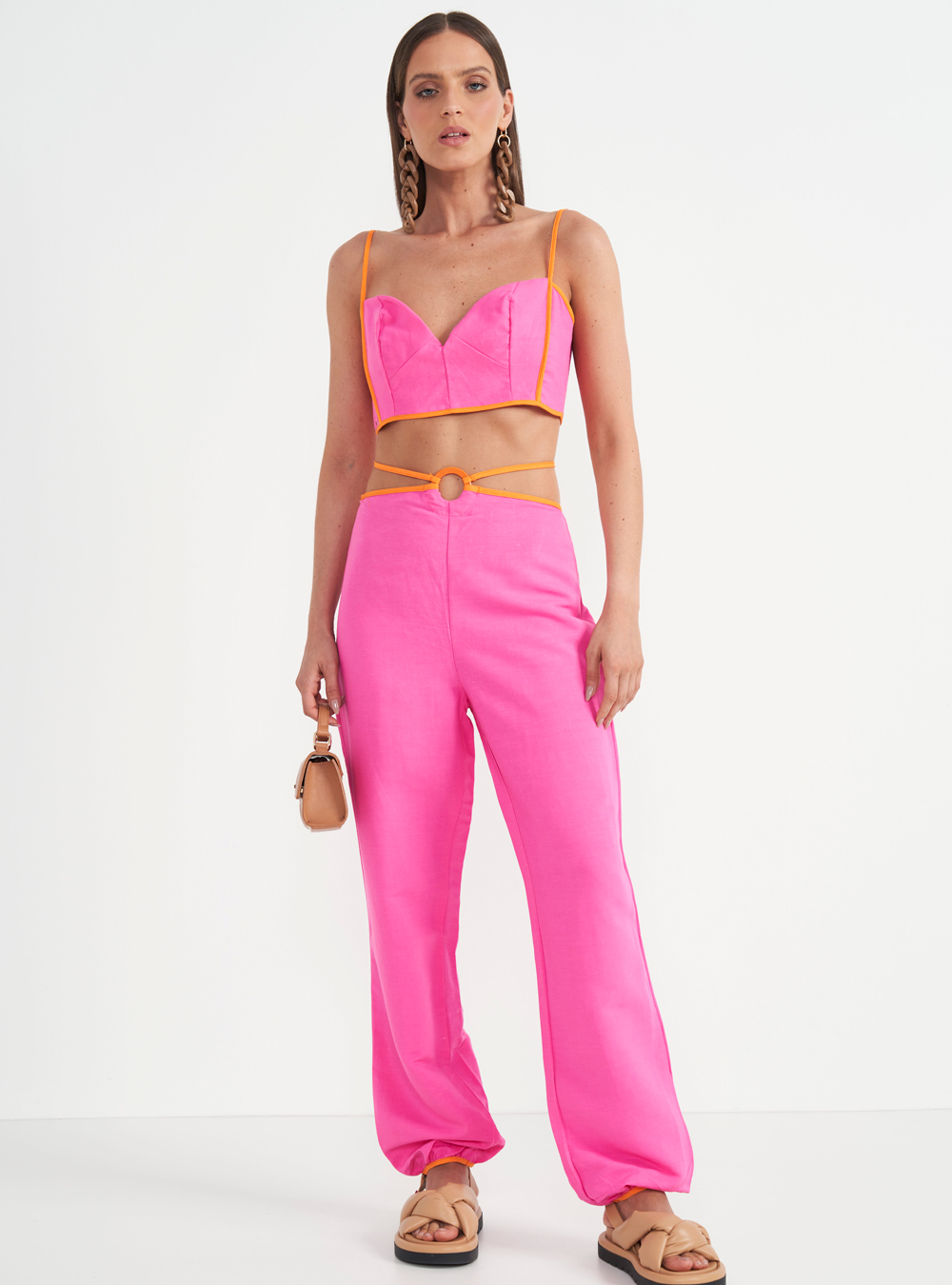 CALÇA LINHO 40 ROSA HONIE