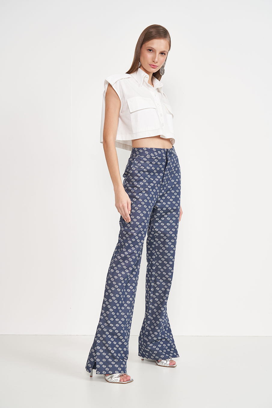 CALÇA JACQUARD 36 AZUL/BEGE