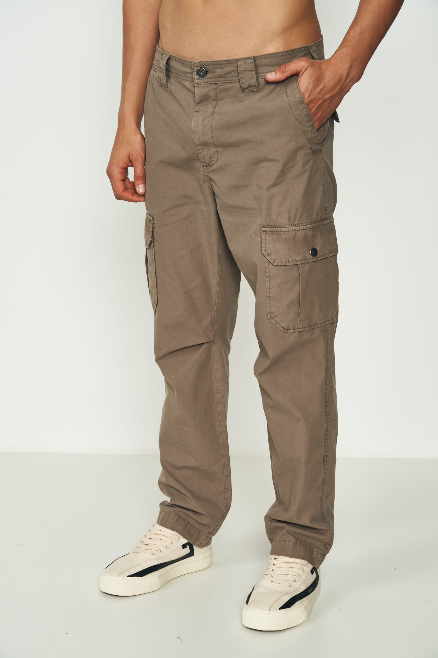 CALÇA SARJA WORK CARGO 38 BEGE CINZAS
