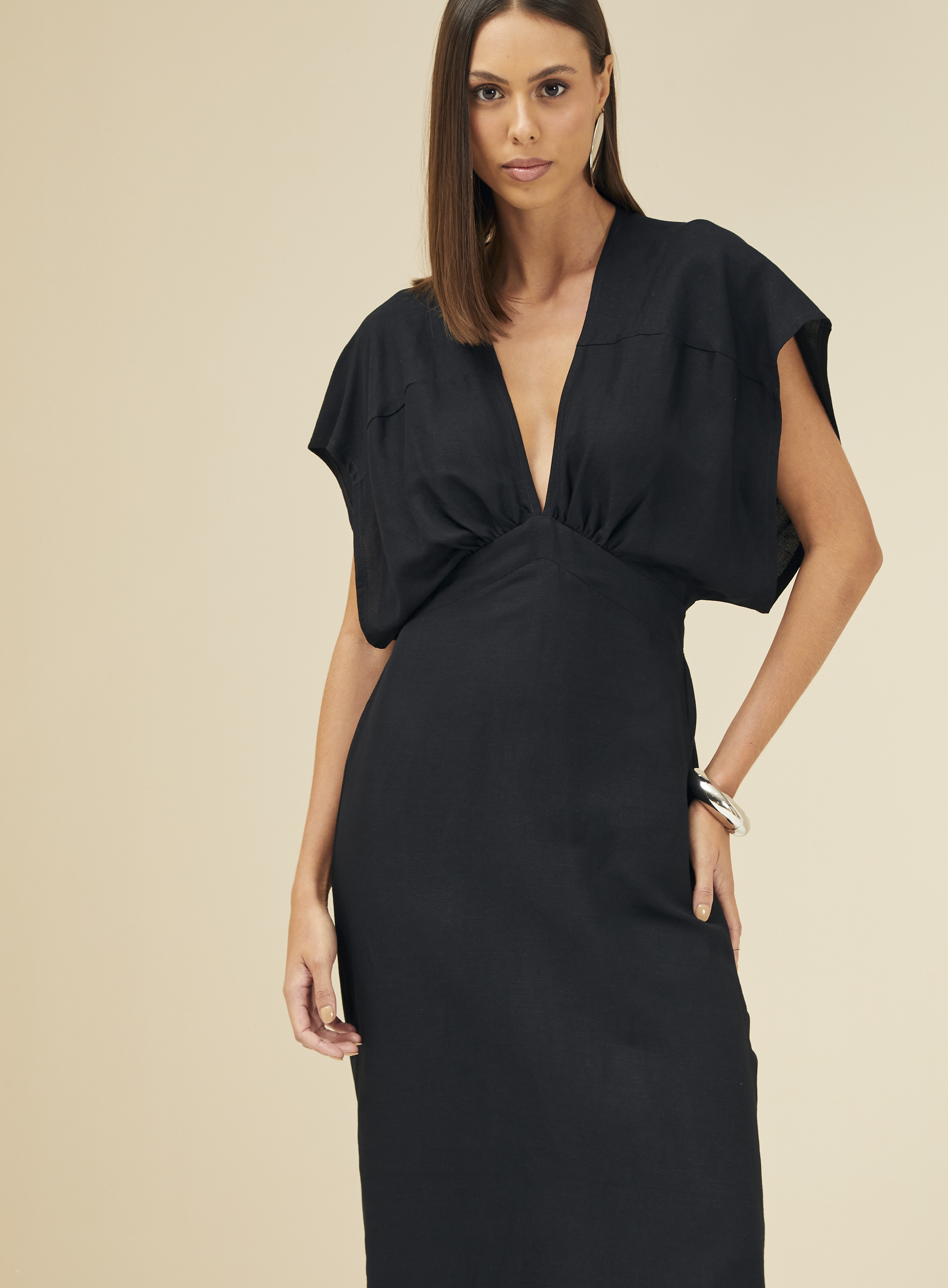 VESTIDO LINHO M MARROM ESPECIARIAS