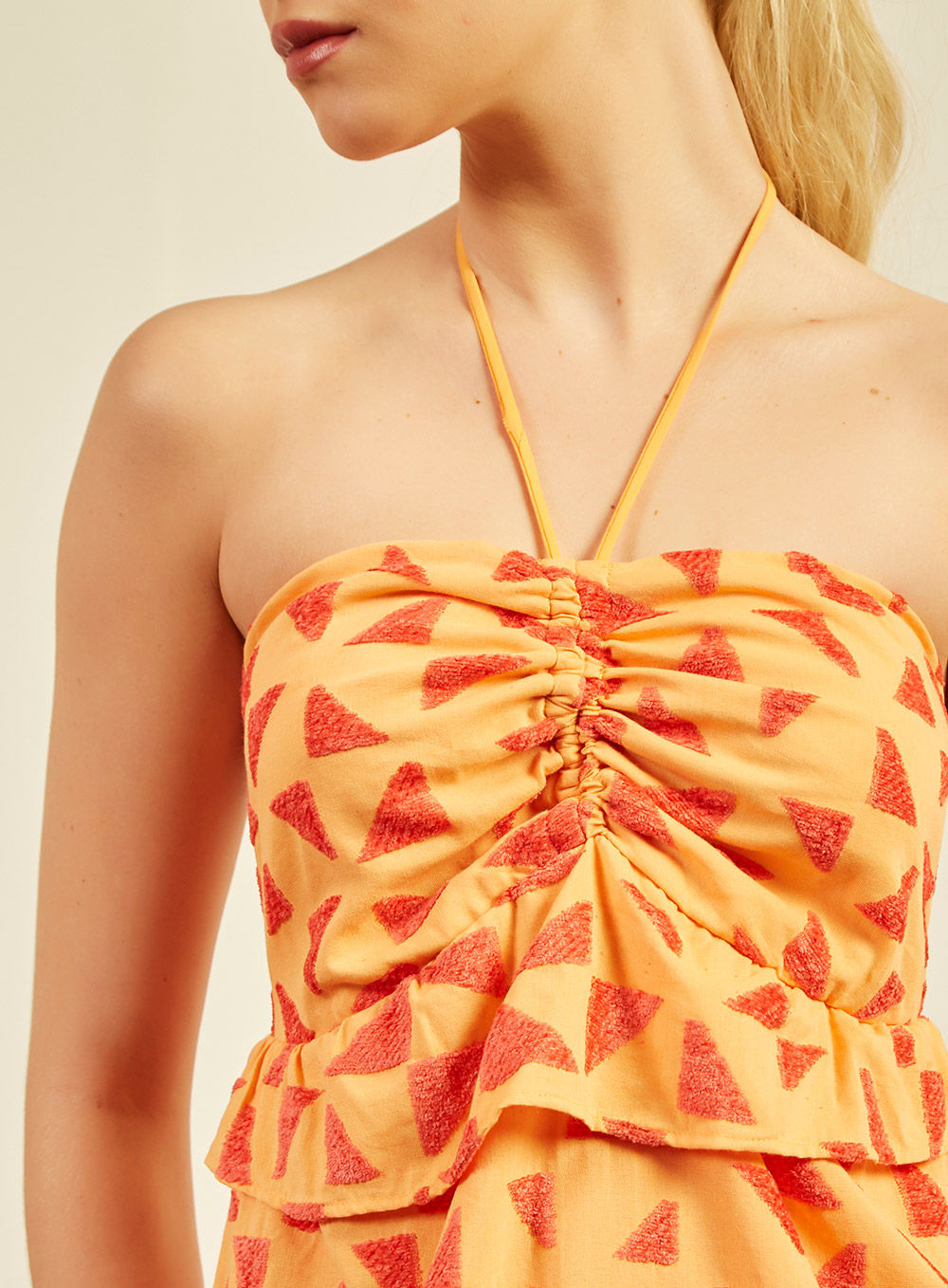 VESTIDO BORDADO P AMARELO/ROSA