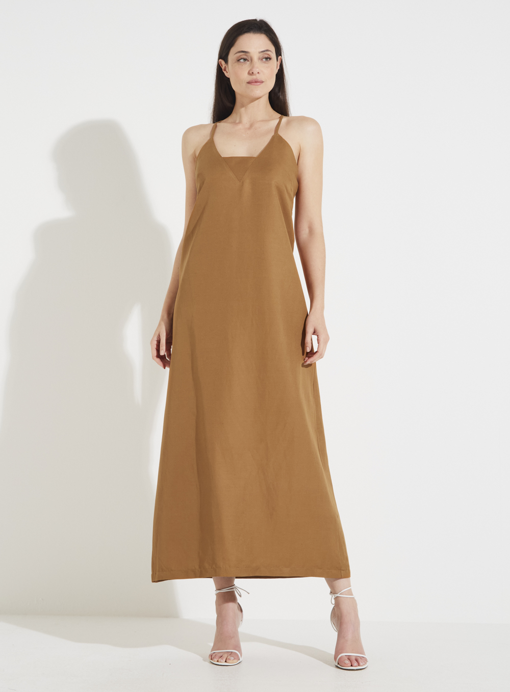 VESTIDO LINHO M MARROM EVERMORE
