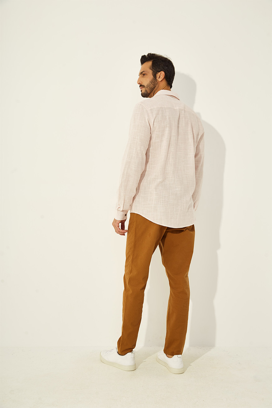 CAMISA LINHO LISTRADA RELAX PP ROSA/OFF