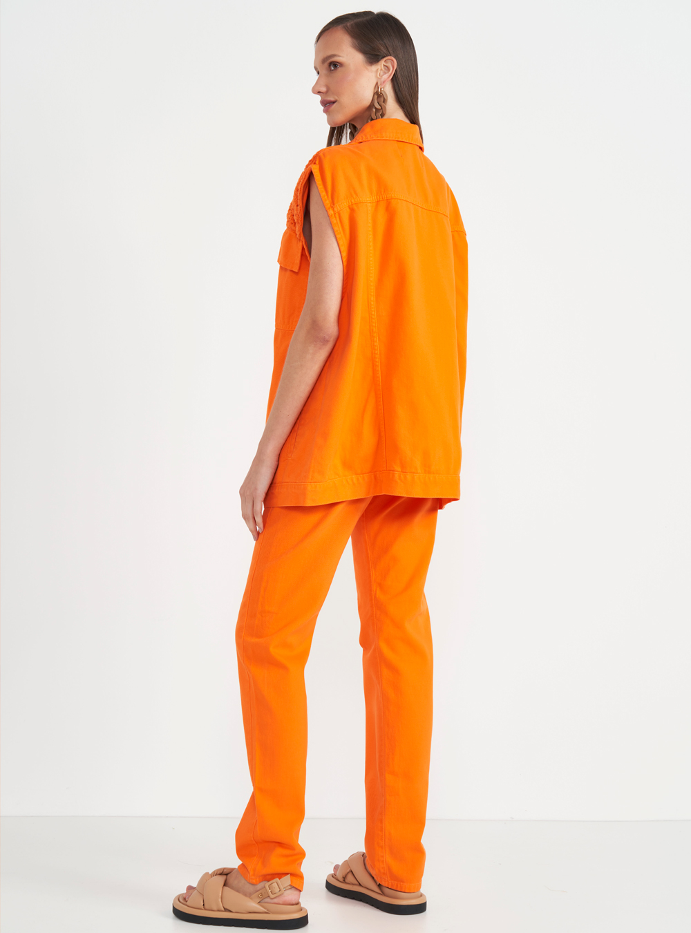 CALÇA SARJA KENDALL DETALHE CROCHÊ 36 LARANJA HEAT