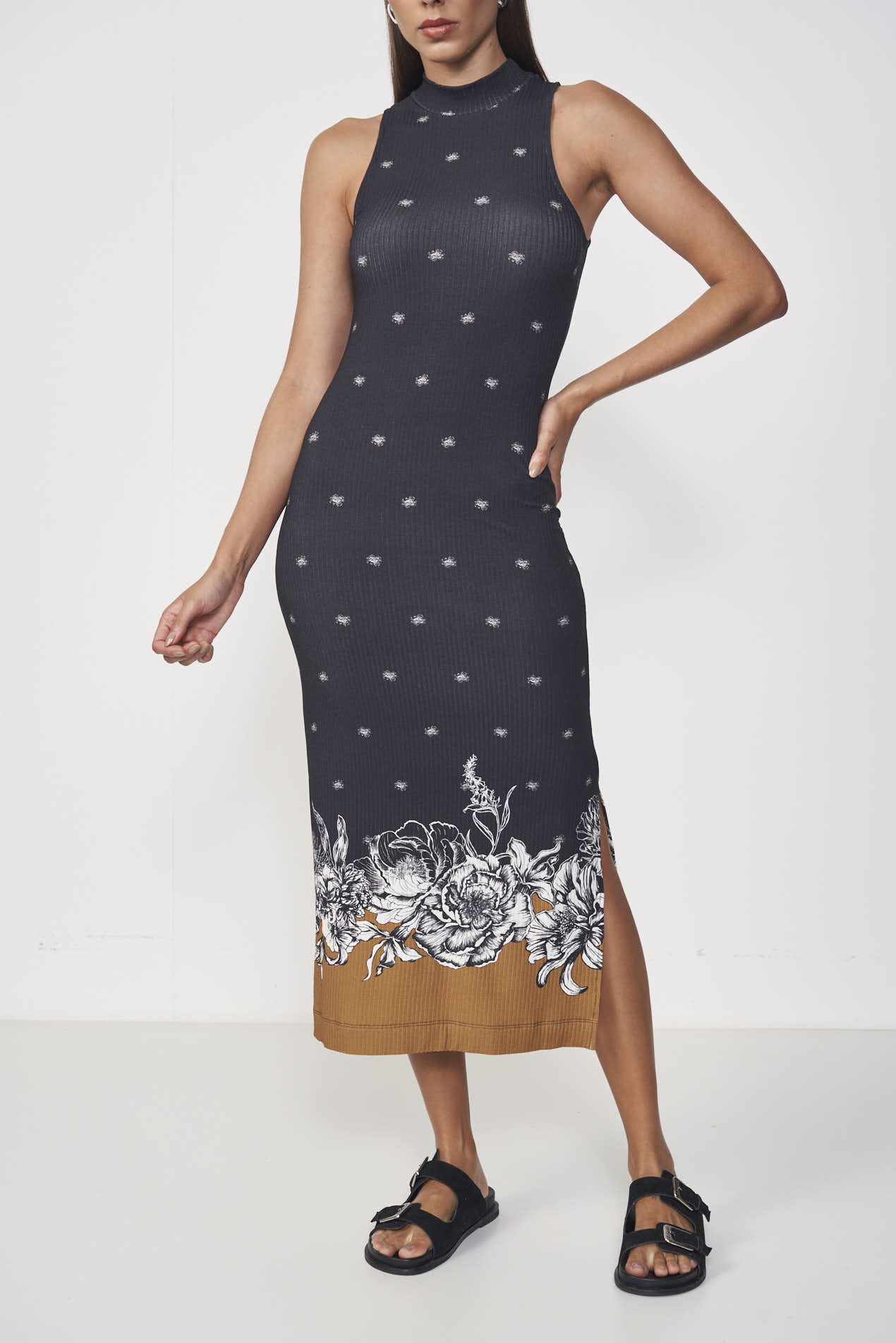 VESTIDO CANELADO ESTAMPADO M TUCANEJO II