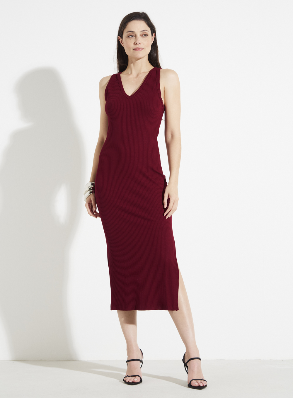 VESTIDO CANELADO M BEGE ITALIAN