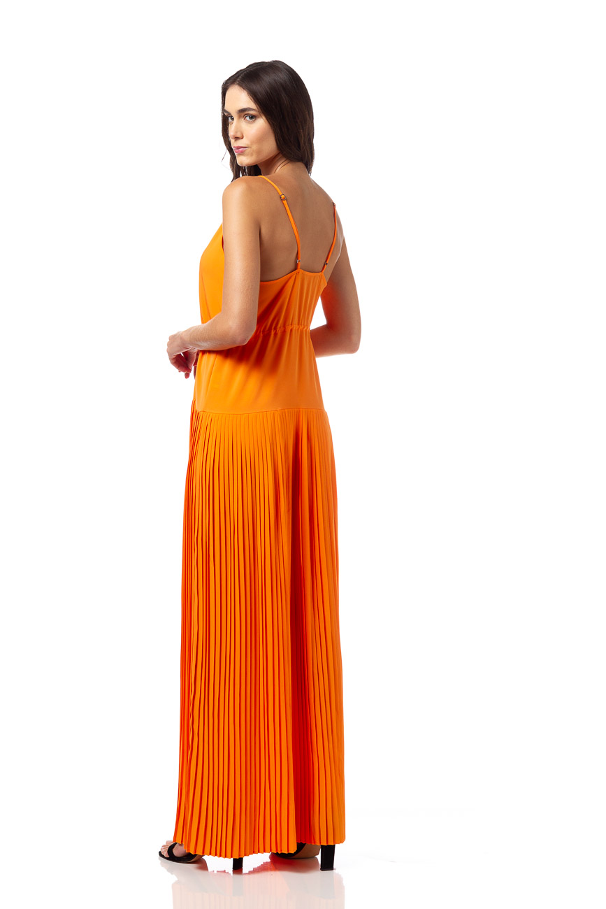 VESTIDO LONGO DETALHE PLISSADO 38 LARANJA PRESIA