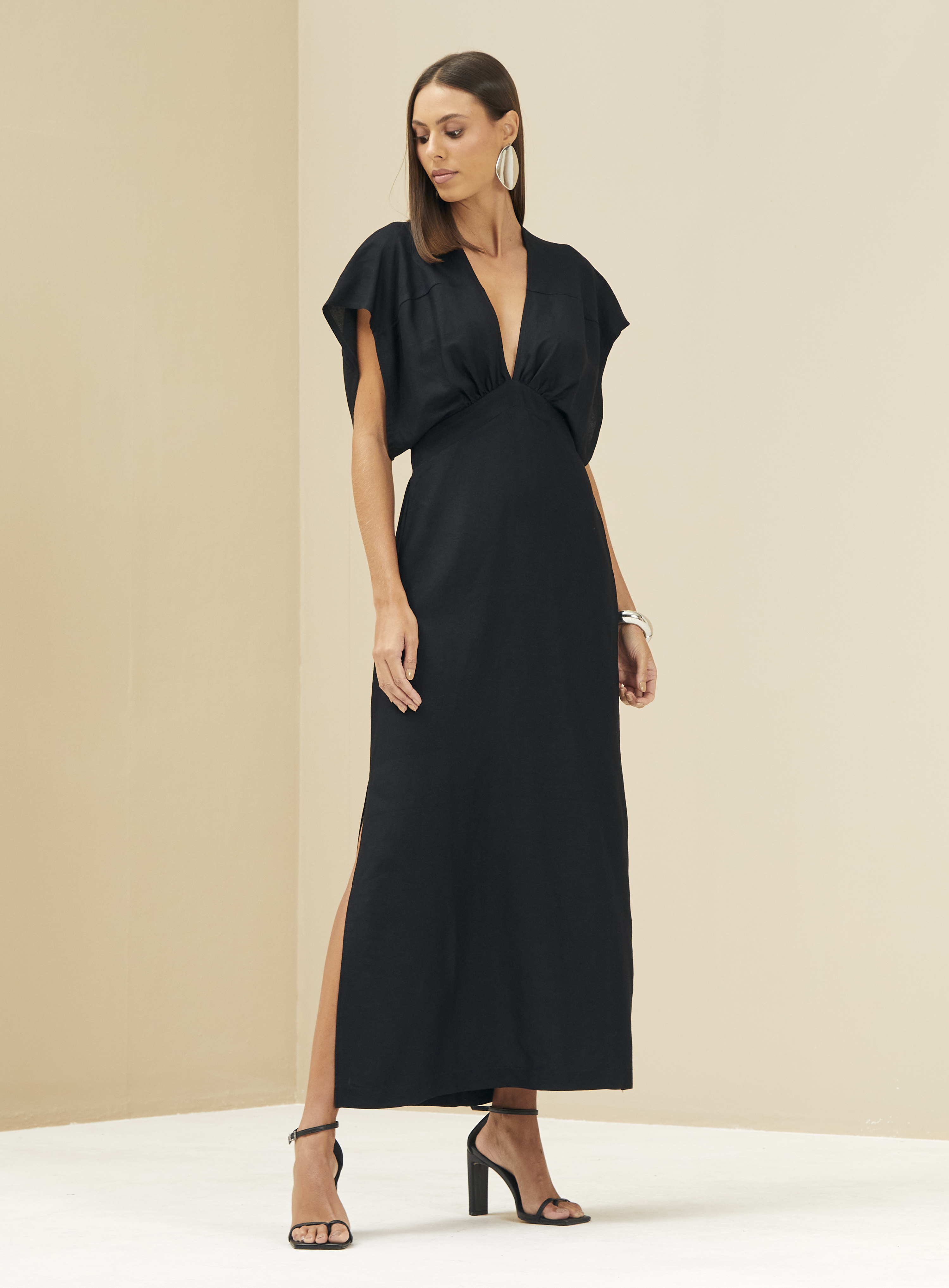 VESTIDO LINHO M MARROM ESPECIARIAS