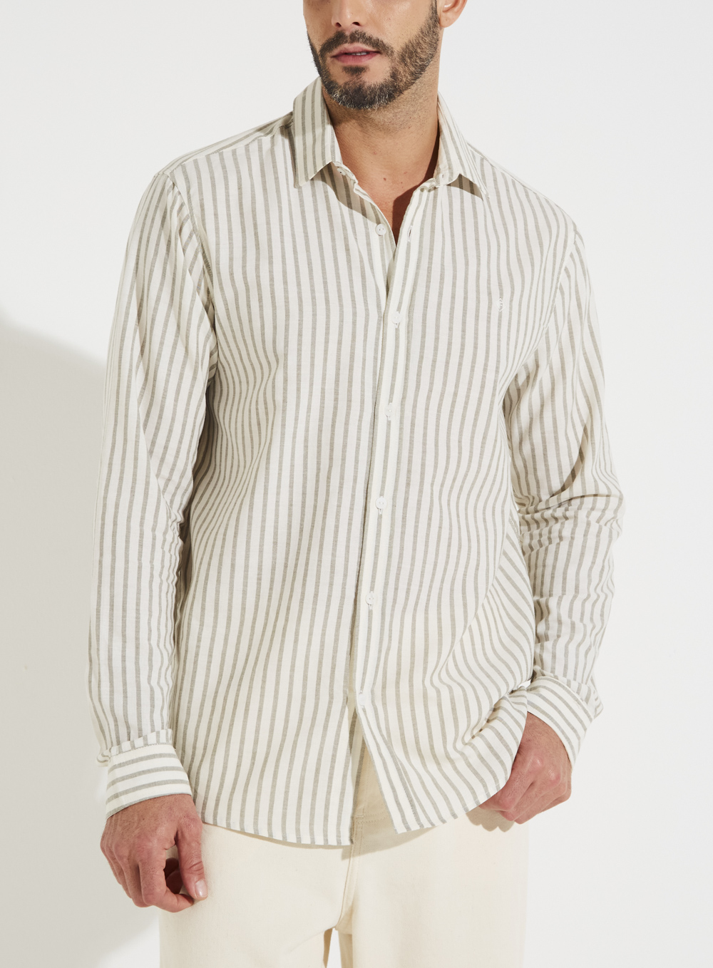 CAMISA LINHO LISTRADA RELAX GG LISTRADO OFF/VD