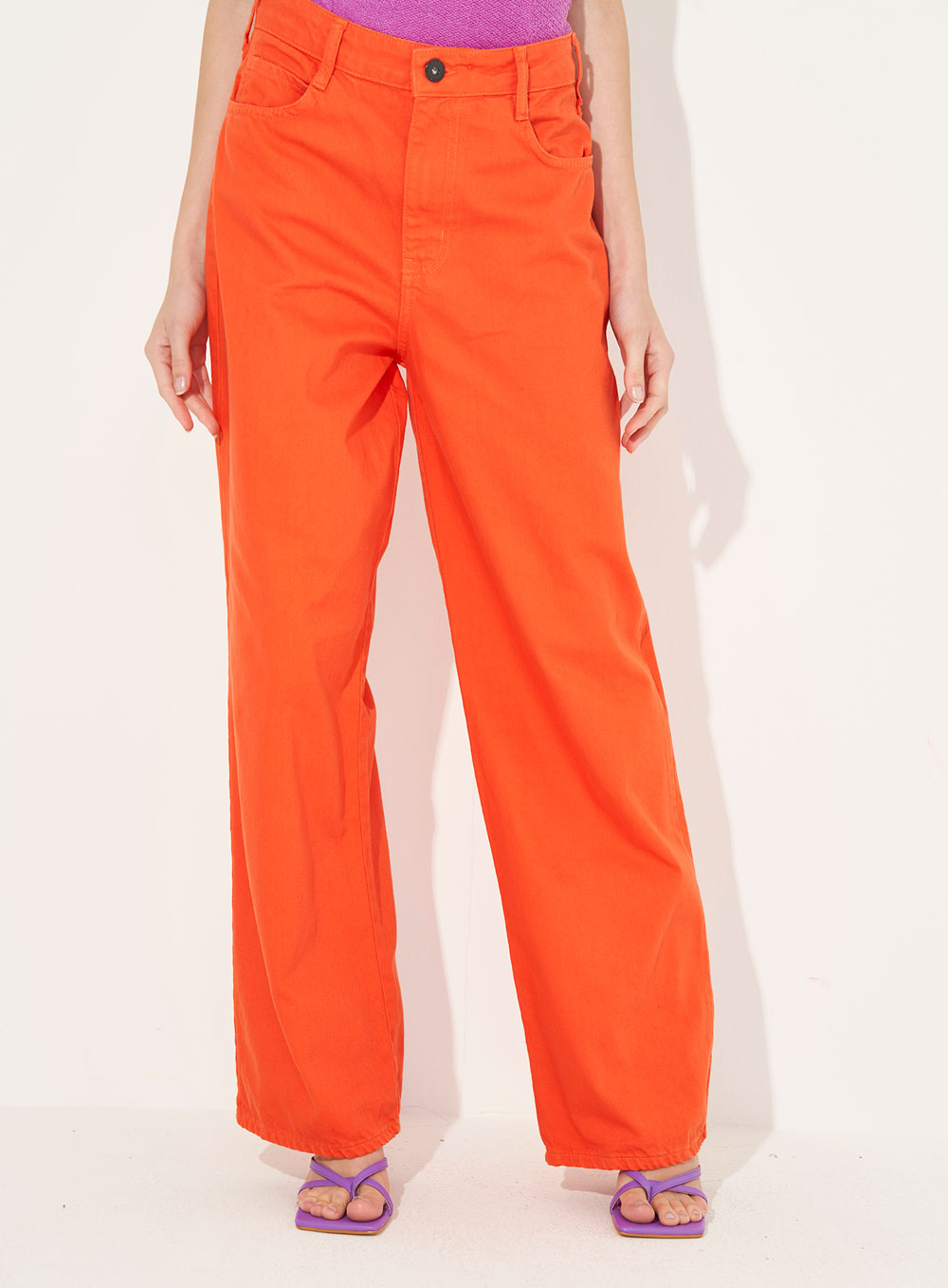 CALÇA SARJA BRUNA LOW 38 LARANJA SAOKO