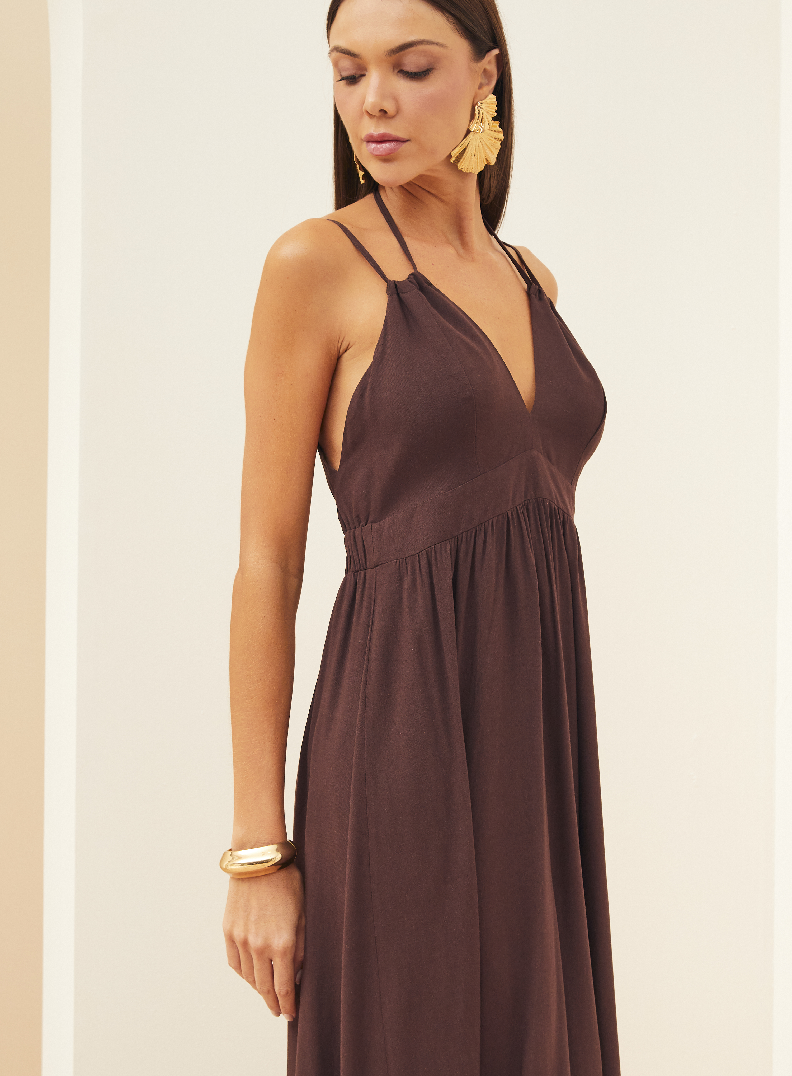 VESTIDO LINHO G MARROM