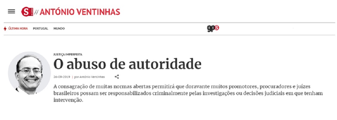 António Ventinhas publica em Portugal artigo sobre o abuso de autoridade