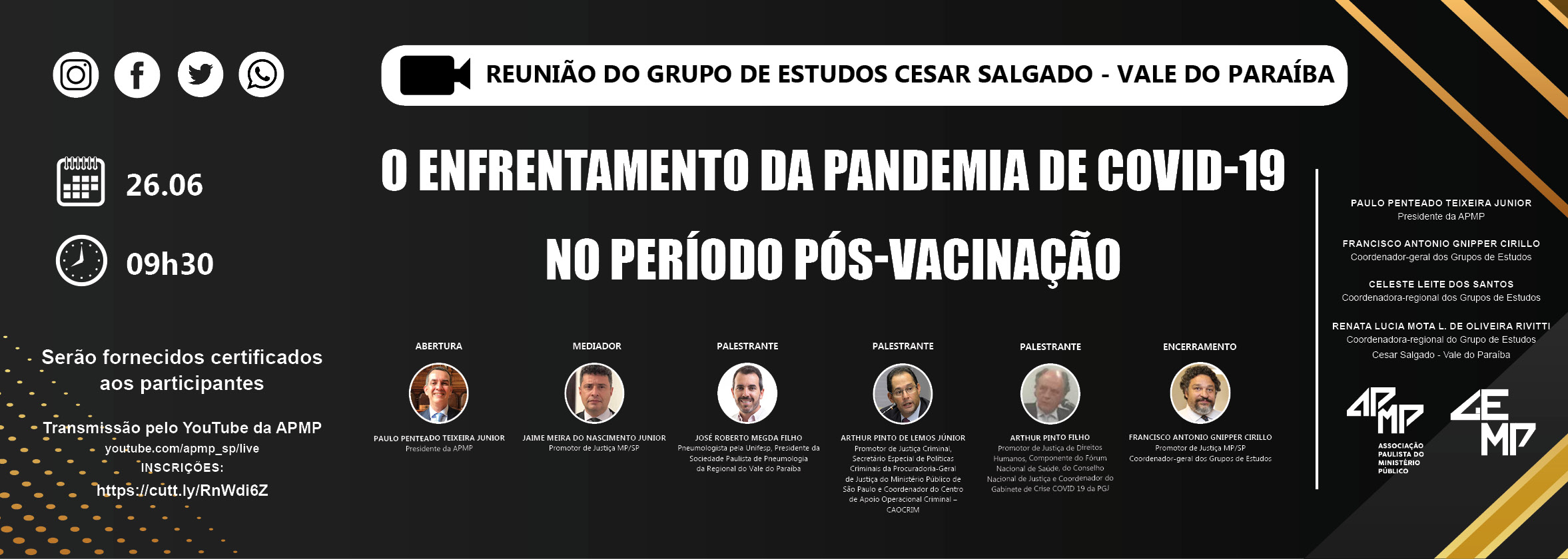 Enfrentamento da pandemia no período pós-vacinação é tema de reunião de Grupo de Estudos da APMP