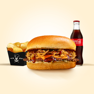 COMBO RED MAN + BATATA FRITA PALITO INDIVIDUAL + COCA VIDRO 250ML