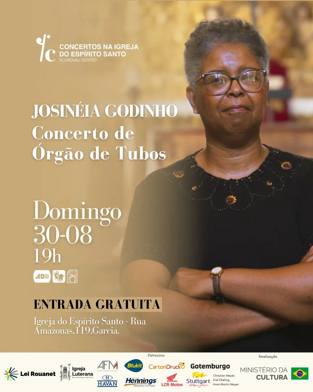 Concerto com a Organista Josinéia Godinho – Série de Grandes Concertos