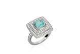 Anel em ouro branco 18k, com 1,07 ct de diamant... - Anel em ouro branco 18k, com 1,07 ct de diamantes, 2,17 ct de turmalina paraíba, aro 17 e 8,2 g.