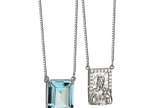 Gargantilha escapulário de 60 cm em ouro branco... - Gargantilha escapulário de 60 cm em ouro branco 18k, com aprox. 0,08 ct de diamantes, topázio azul e 7,7 g. 
