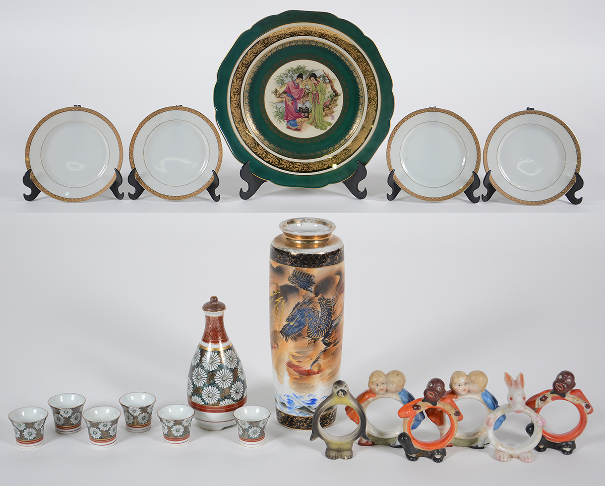Diversas peças de porcelana japonesa, sendo: vaso, conjunto para...