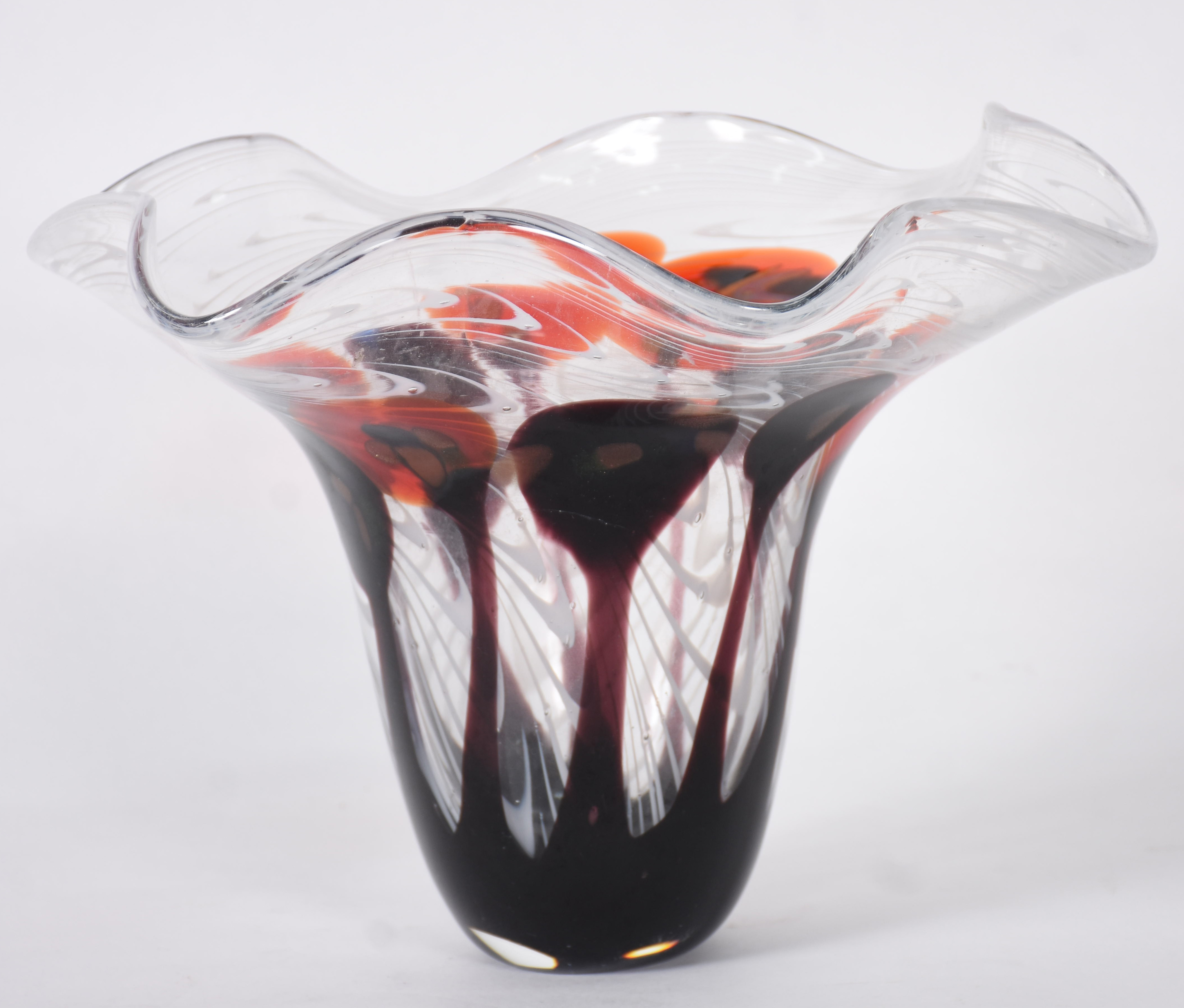 Jarro decorativo transparente com mesclas laranjas e marrons, borda... - foto 1 de 3