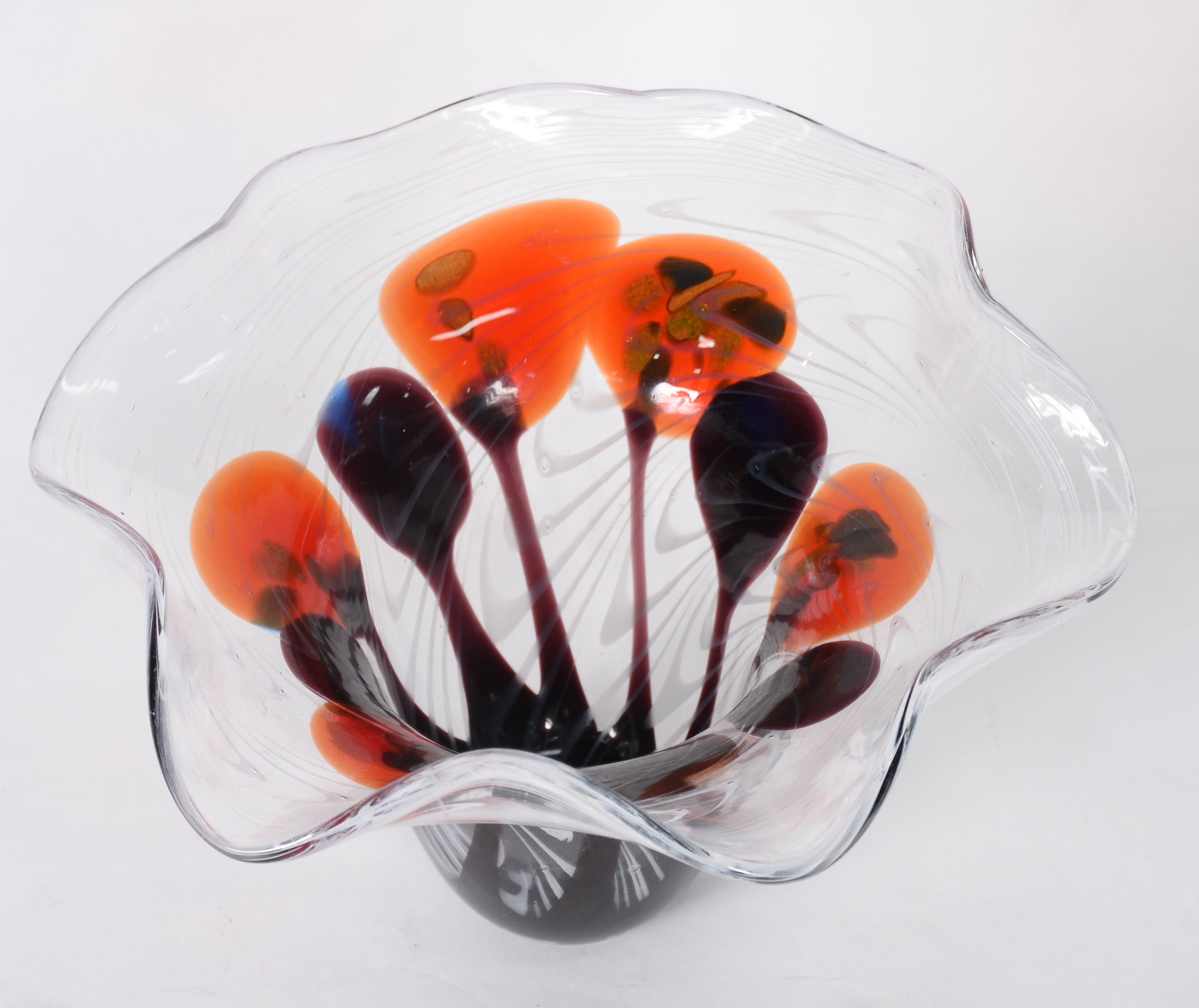 Jarro decorativo transparente com mesclas laranjas e marrons, borda... - foto 2 de 3