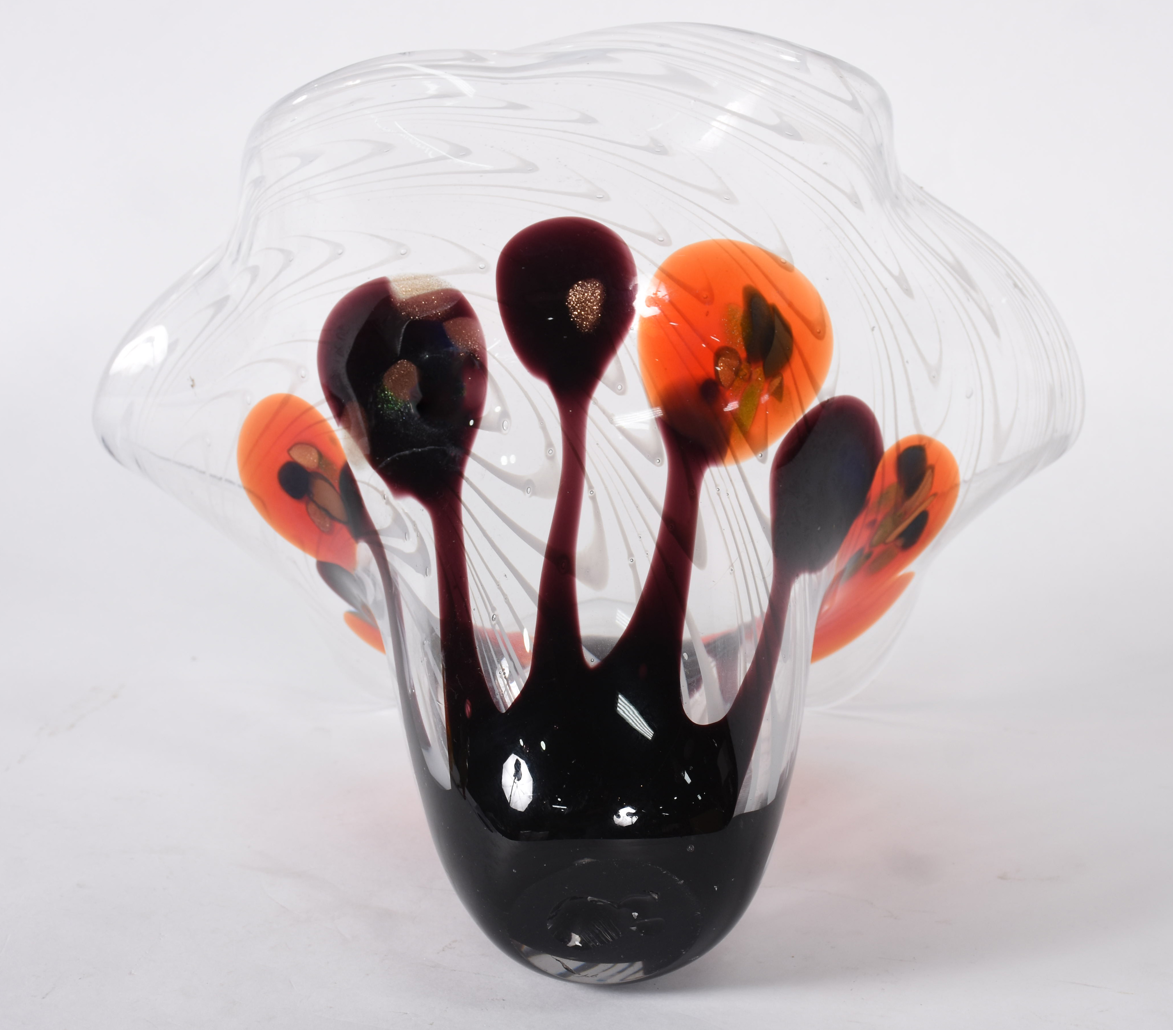 Jarro decorativo transparente com mesclas laranjas e marrons, borda... - foto 3 de 3