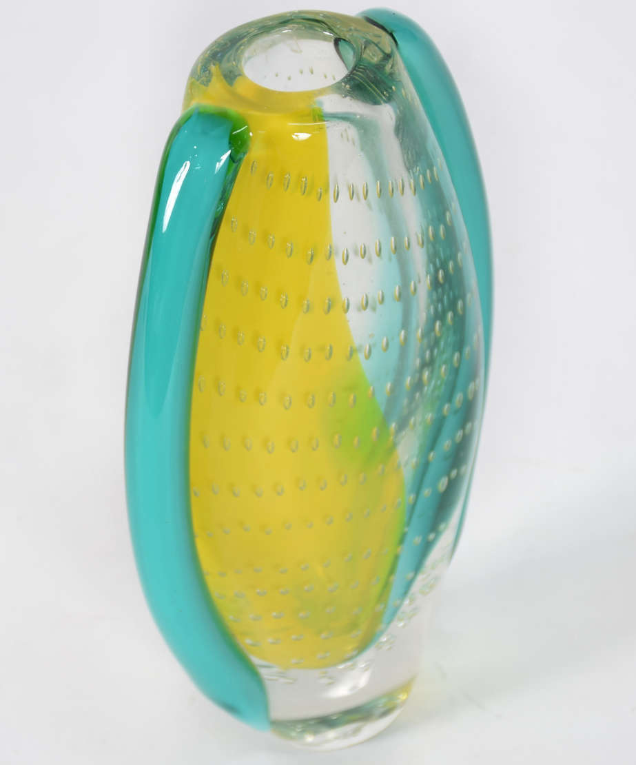 Jarro de cristal transparente com mesclas em verde e amarelo. Assinada na base., Rosenthal, foto 2 de 4