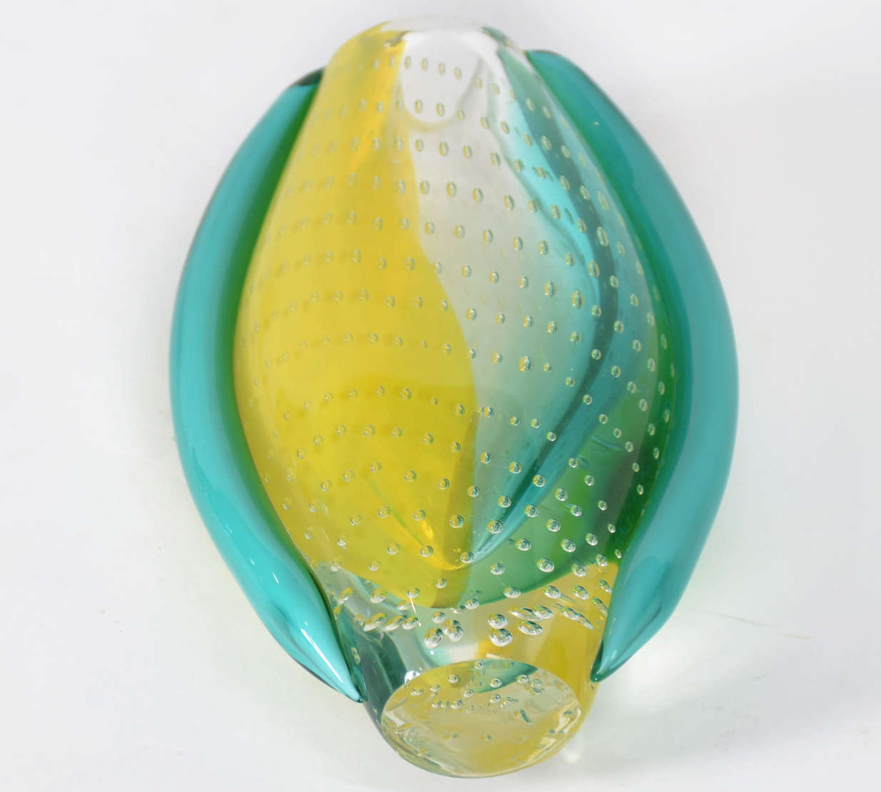 Jarro de cristal transparente com mesclas em verde e amarelo. Assinada na base., Rosenthal, foto 3 de 4
