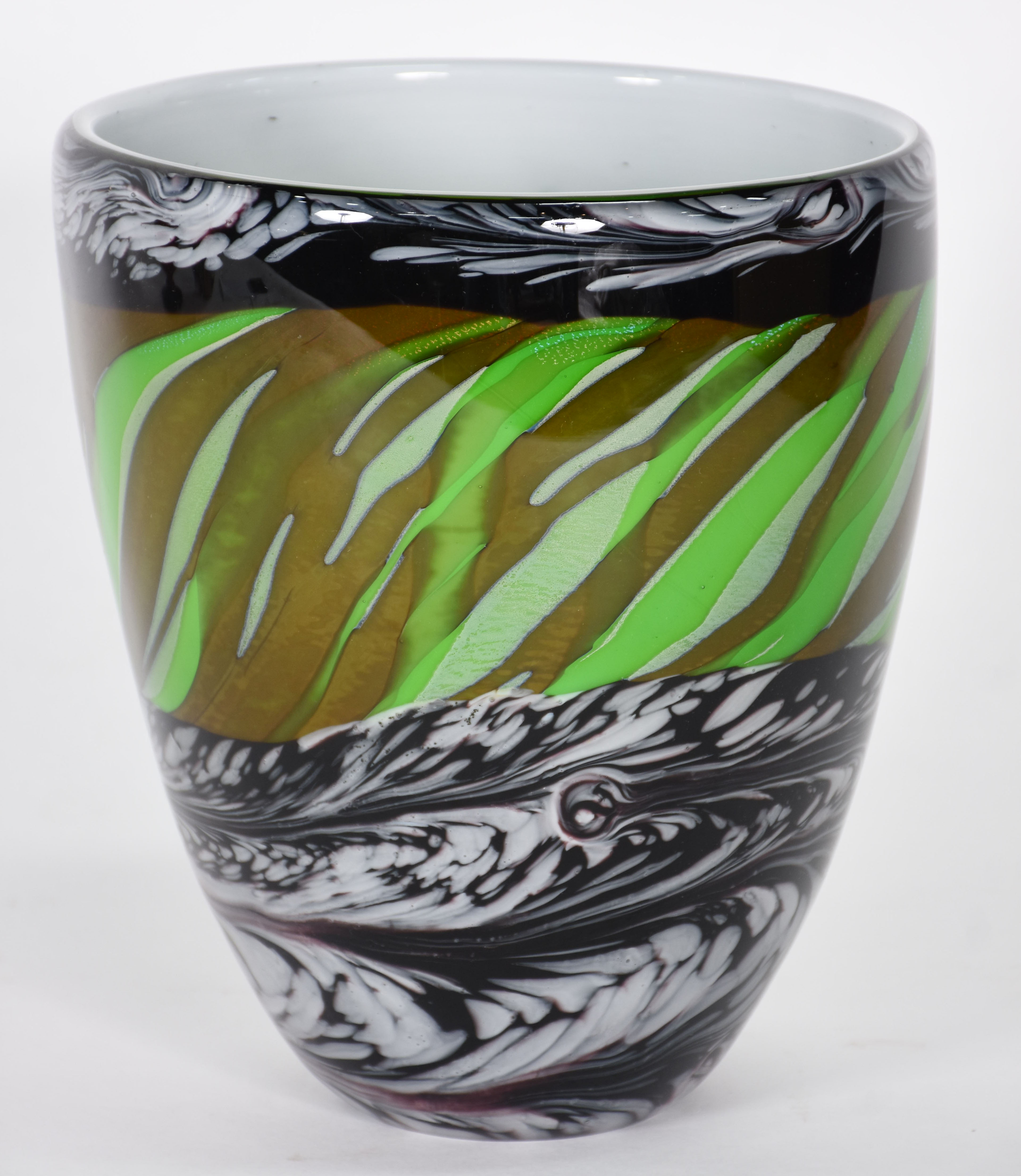 Cachepot de murano nas cores mescladas em cinza e verde. - foto 1 de 4