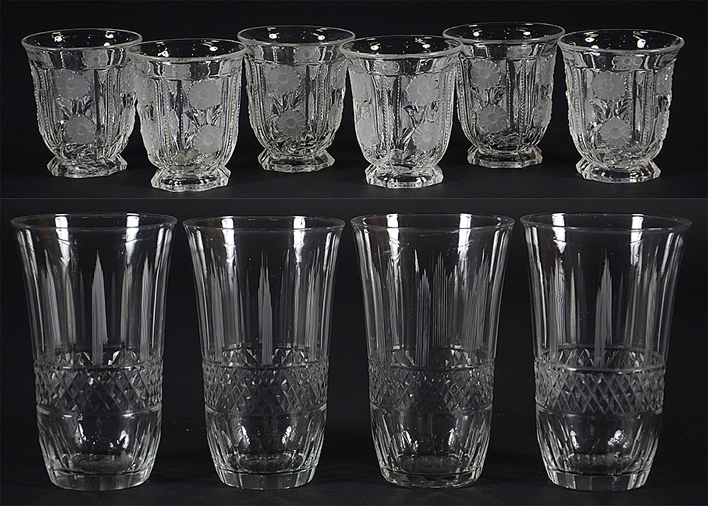 Conjunto de cristal com 4 copos para whisky e 6 copos de vidro com... - foto 1 de 4