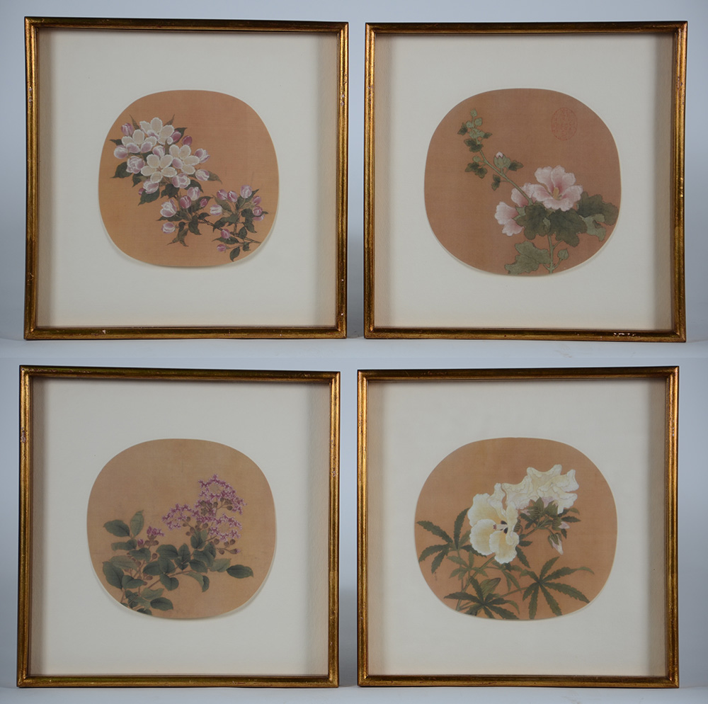 Conjunto com 4 quadros orientais - Flores - 23 x 23 (cada)