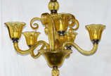 Lustre de murano para 5 luzes, na cor âmbar. - Lustre de murano para 5 luzes, na cor âmbar.