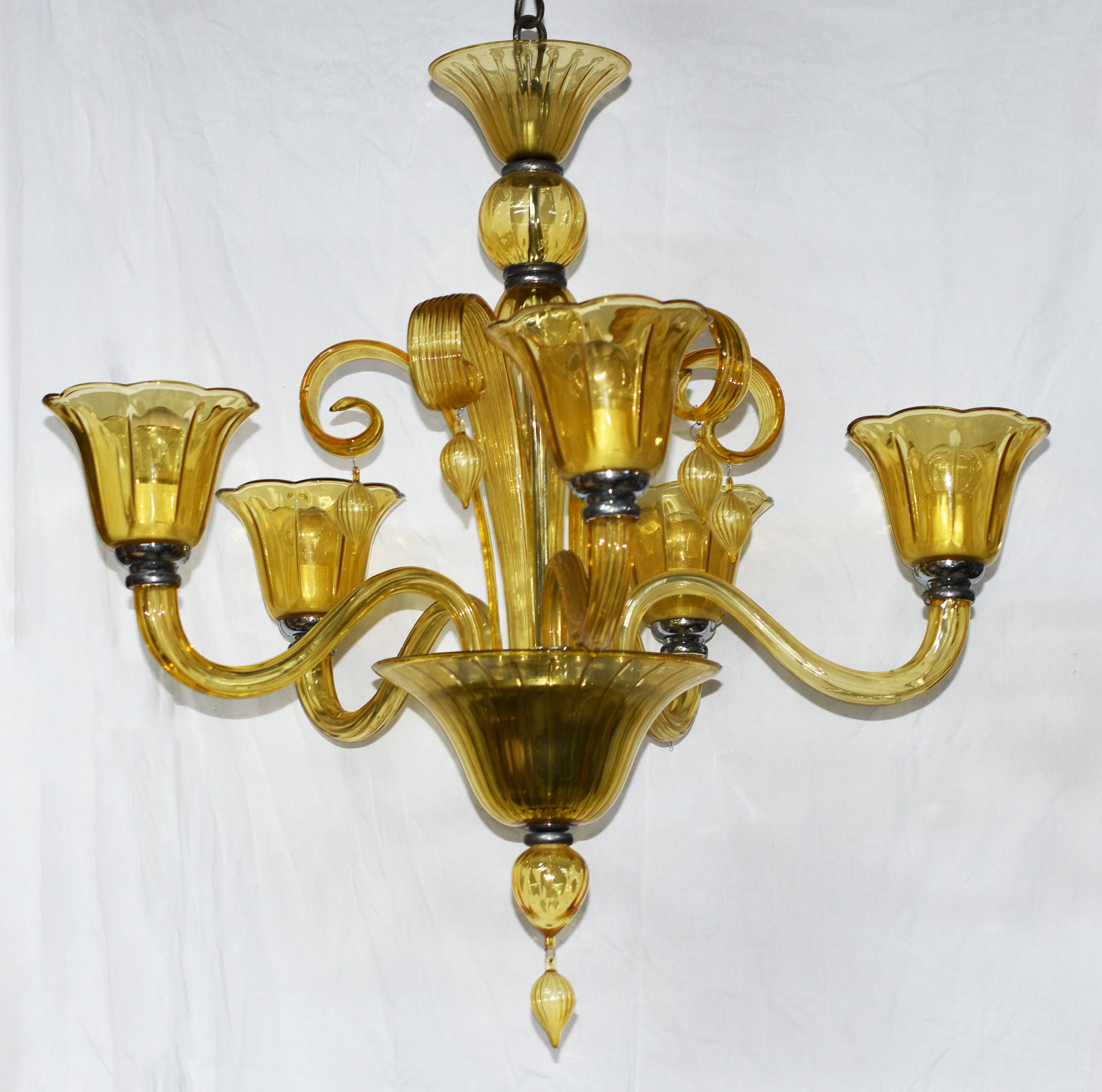 Lustre de murano para 5 luzes, na cor âmbar. - foto 1 de 2