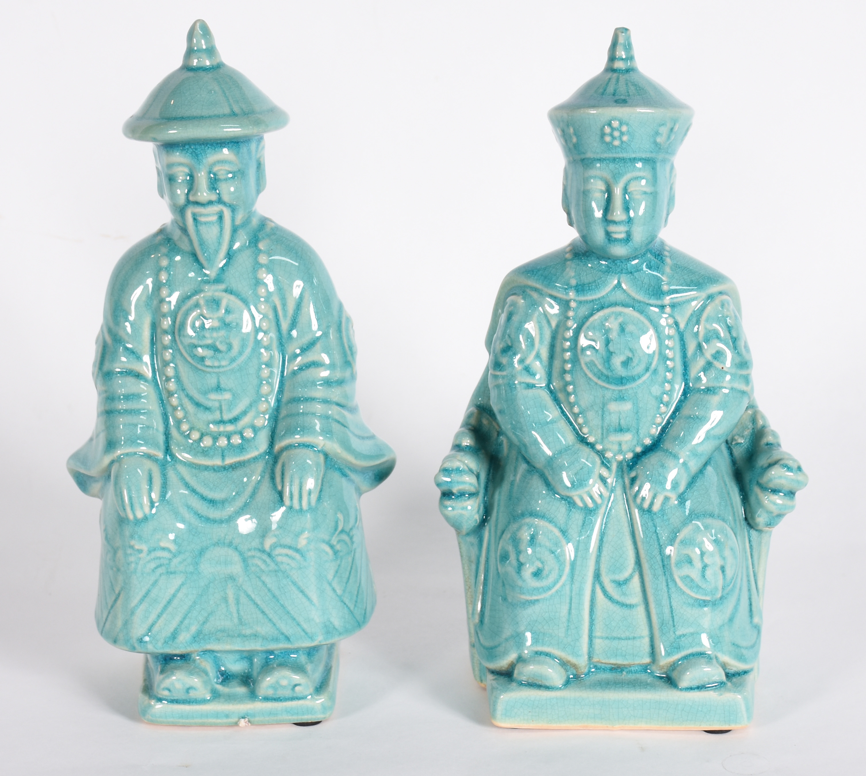 Par de estatuetas de porcelana oriental na cor azul turquesa... - foto 1 de 4