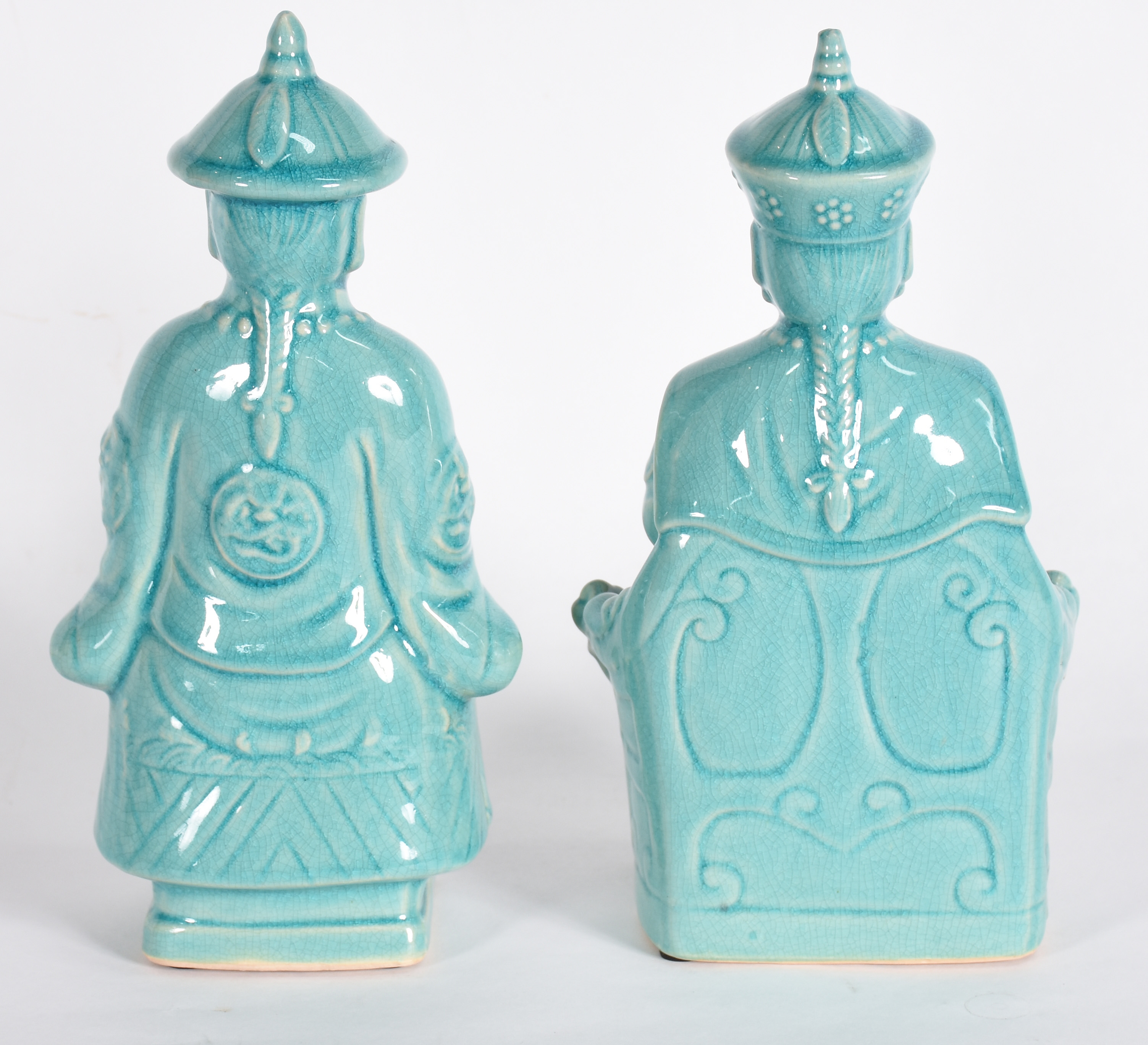 Par de estatuetas de porcelana oriental na cor azul turquesa... - foto 3 de 4